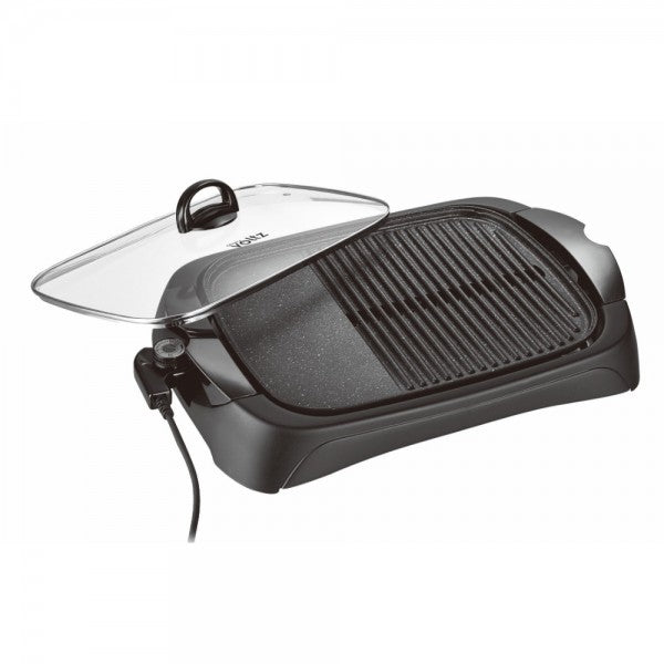 Grill electric 2000w, 40x30cm, capac din sticla VOLTZ, 5 nivele de temperatura, termostat reglabil