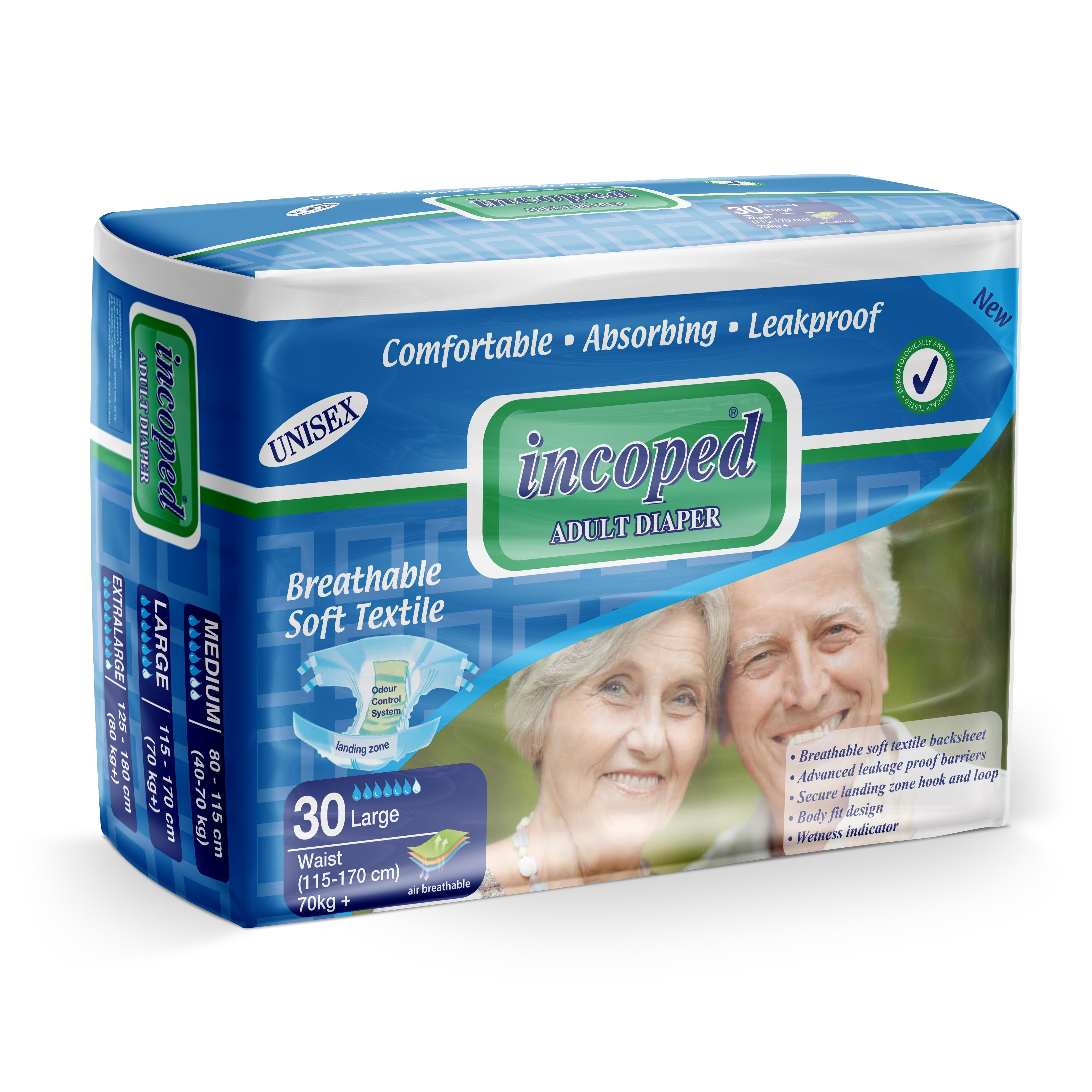 Scutece pentru adulți INCOPED, Unisex Mărimea L, 30 buc