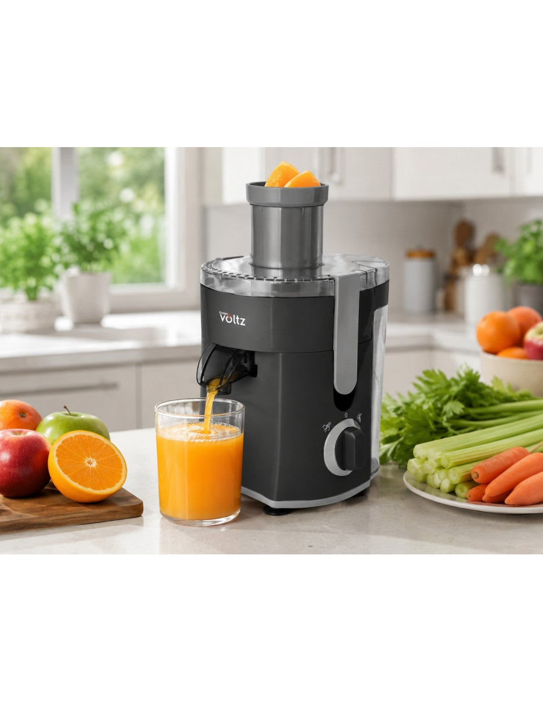 Storcator electric de fructe/legume, 400W, 600 ml, 2 viteze, sita metalica, Oliver Voltz, negru