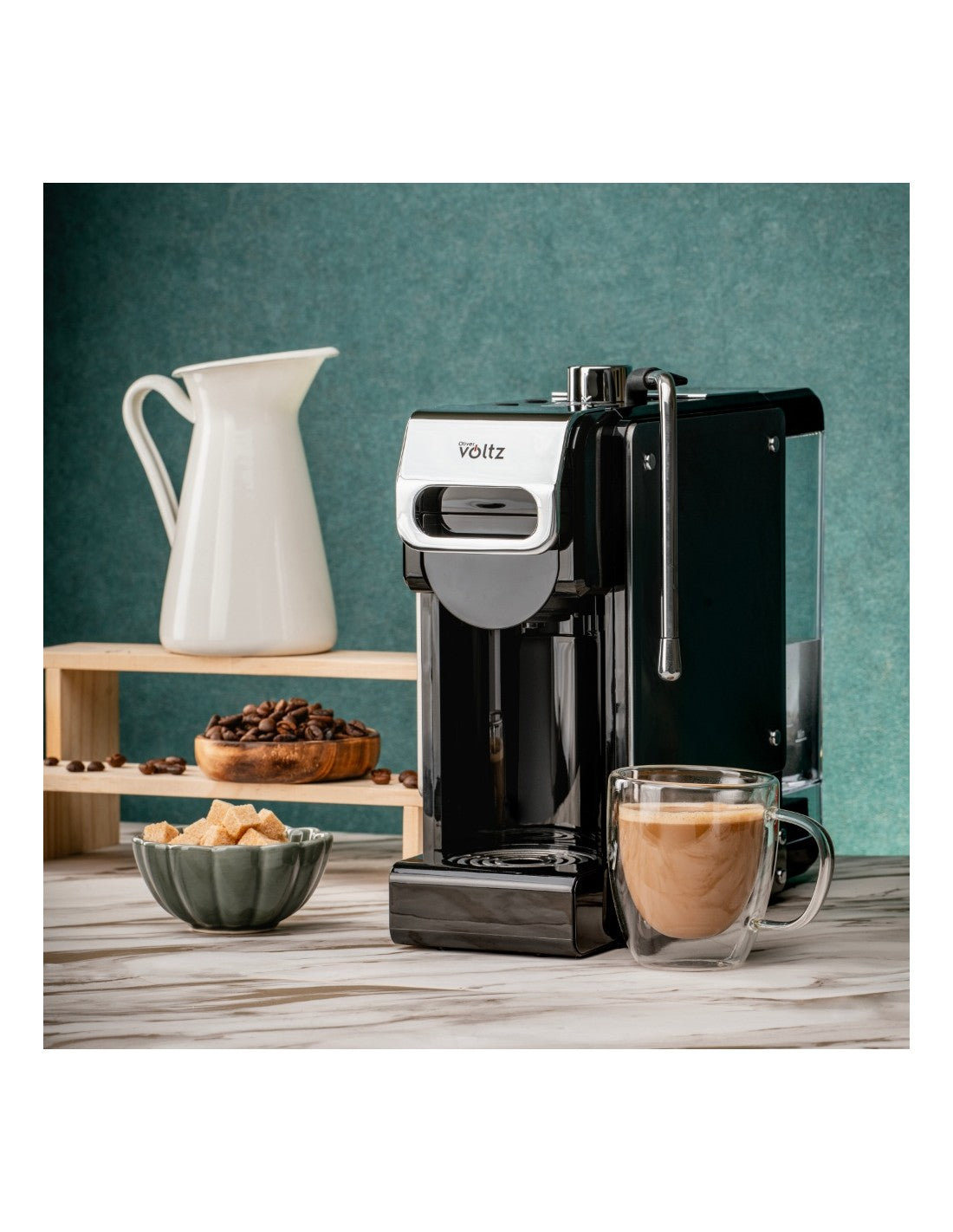 Espressor 8 in 1, 19 bari, 1450W, cafea macinata/capsule, rezervor 1 litru, spumare lapte, Oliver Voltz