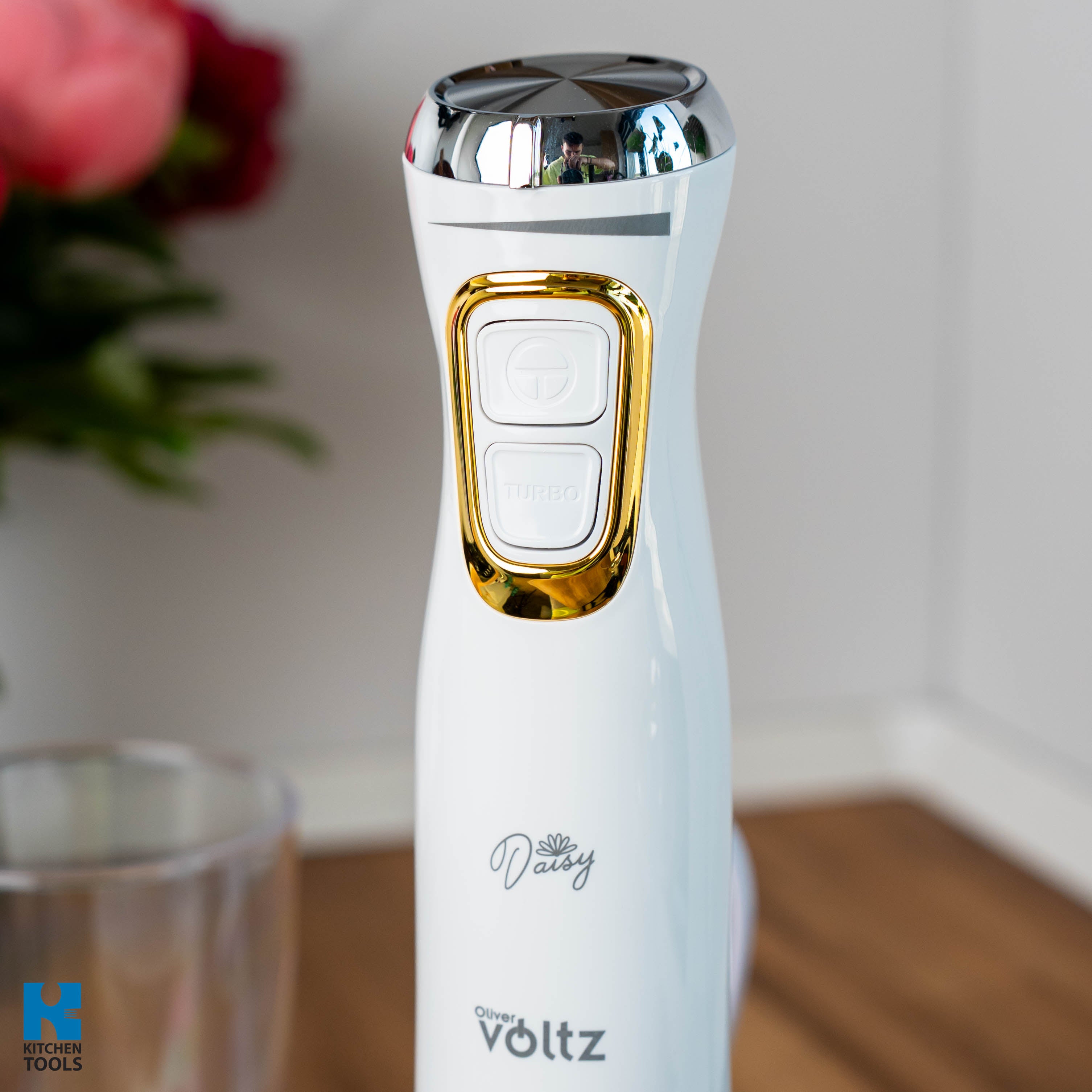 Blender 3 in 1 vertical de mana, 2 viteze, mixer/tocator/blender, lame din otel, 800W, Oliver Voltz Daisy, alb