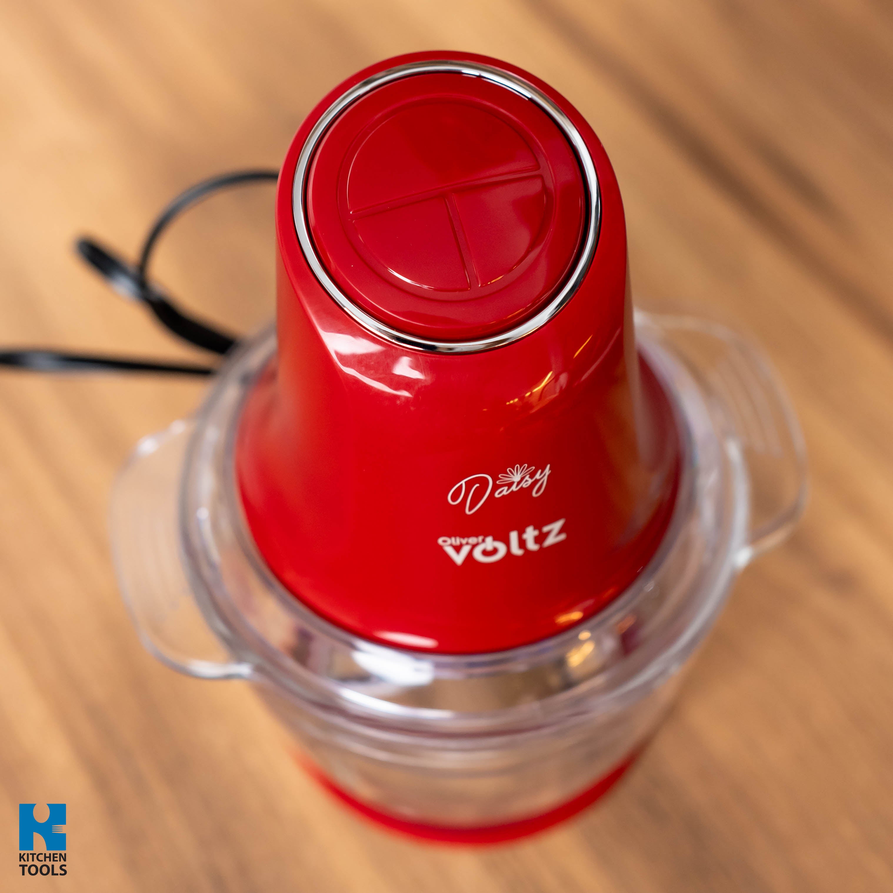 Tocator pentru alimente/gheata, vas din sticla 1 litru, 2 lame inox, 600W, sistem antialunecare, Oliver Voltz Daisy, rosu