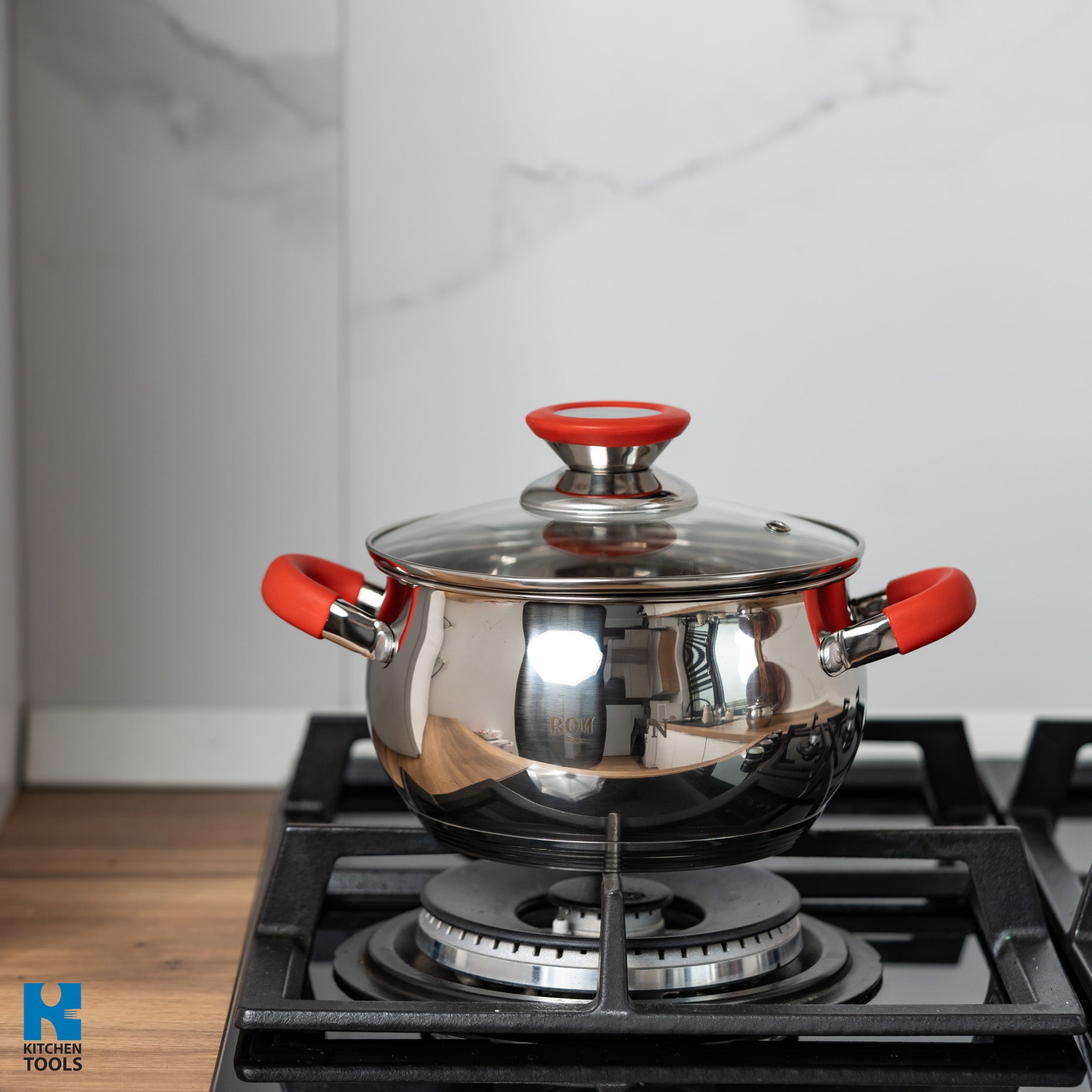 Cratita din inox 2.5l, 18x10.5cm, capac Sticla termorezistenta, Baza 5 straturi, Manere silicon