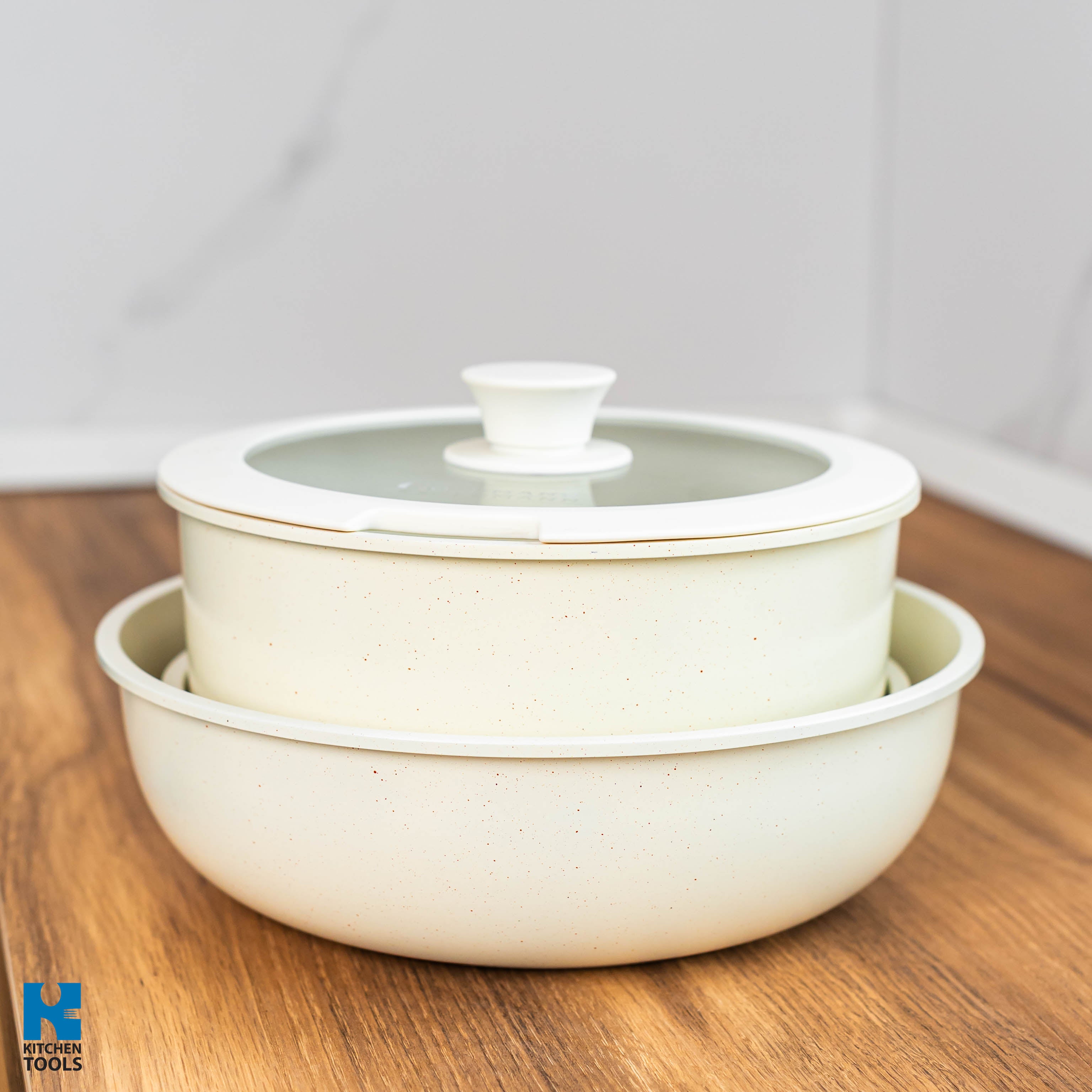 Set vase pentru gatit Goldmann GM-1005, 1.9L/3.5L/3.9L, 5 piese, interior marmorat, maner detasabil