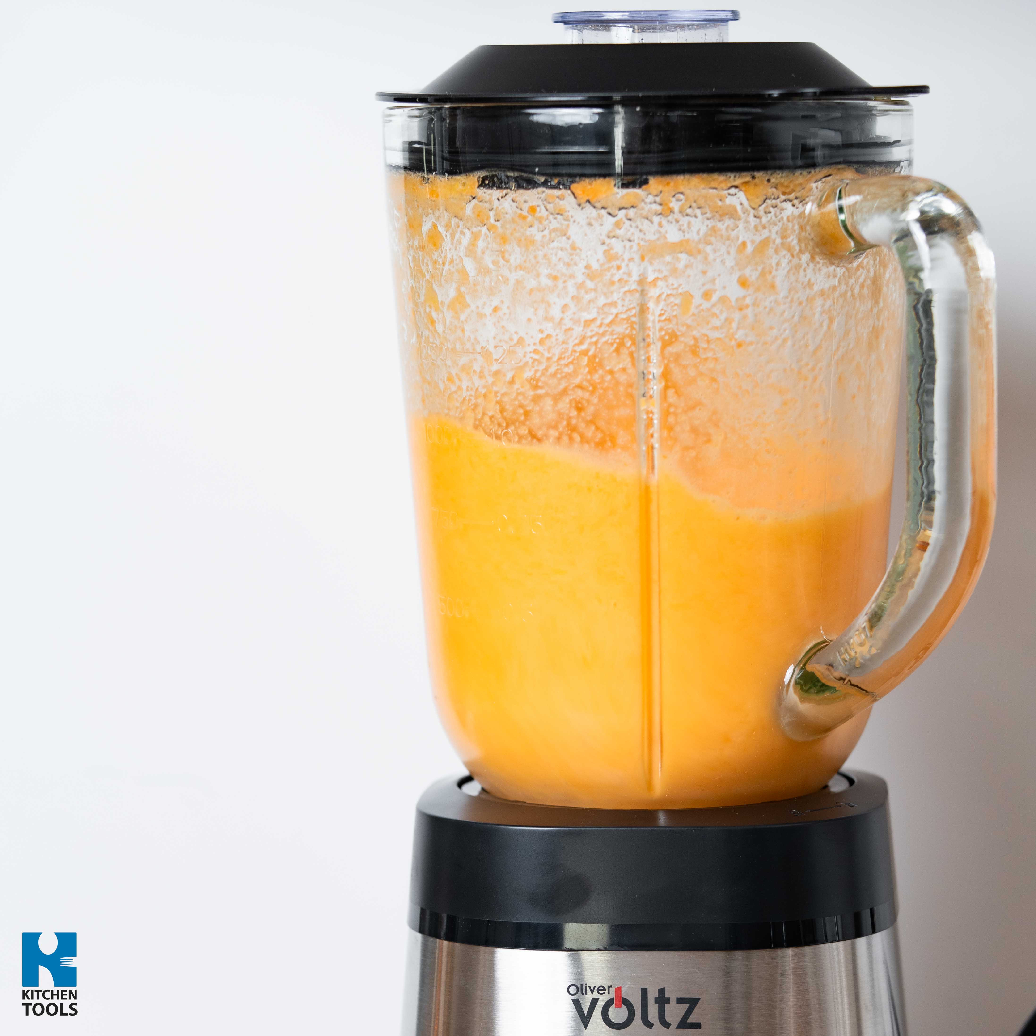 Blender electric, 800W, 1.5 litri, lame inox, 2 trepte viteza, zdrobitor nuci/gheata, functie pulse, bol sticla, Oliver Voltz, argintiu