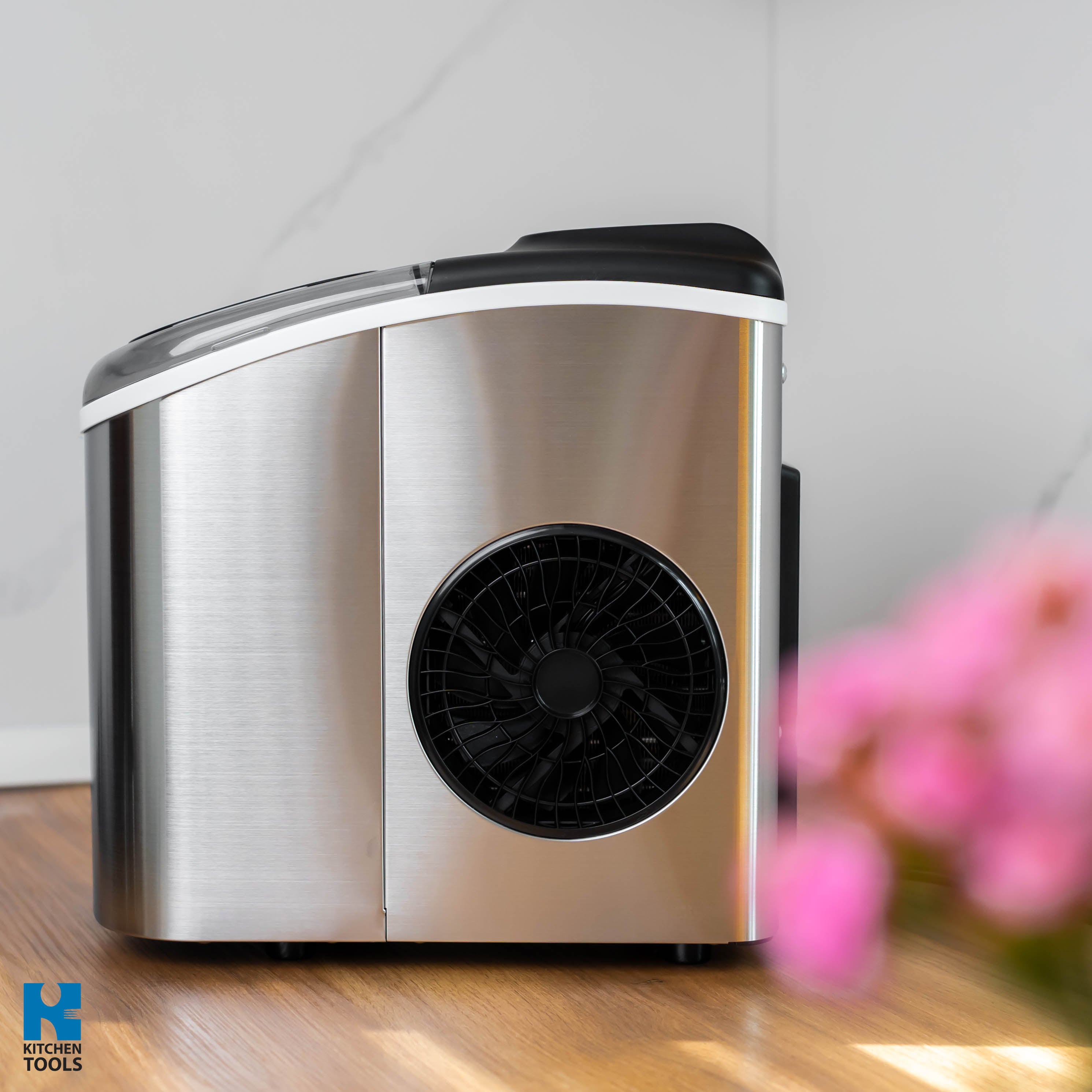 Aparat gheata Oliver Voltz, 12kg/zi, 1.3L, Inox, 9 cuburi/serie, Răcire R600a, Indicatori inteligenți, Gheață tip bullet, Gri