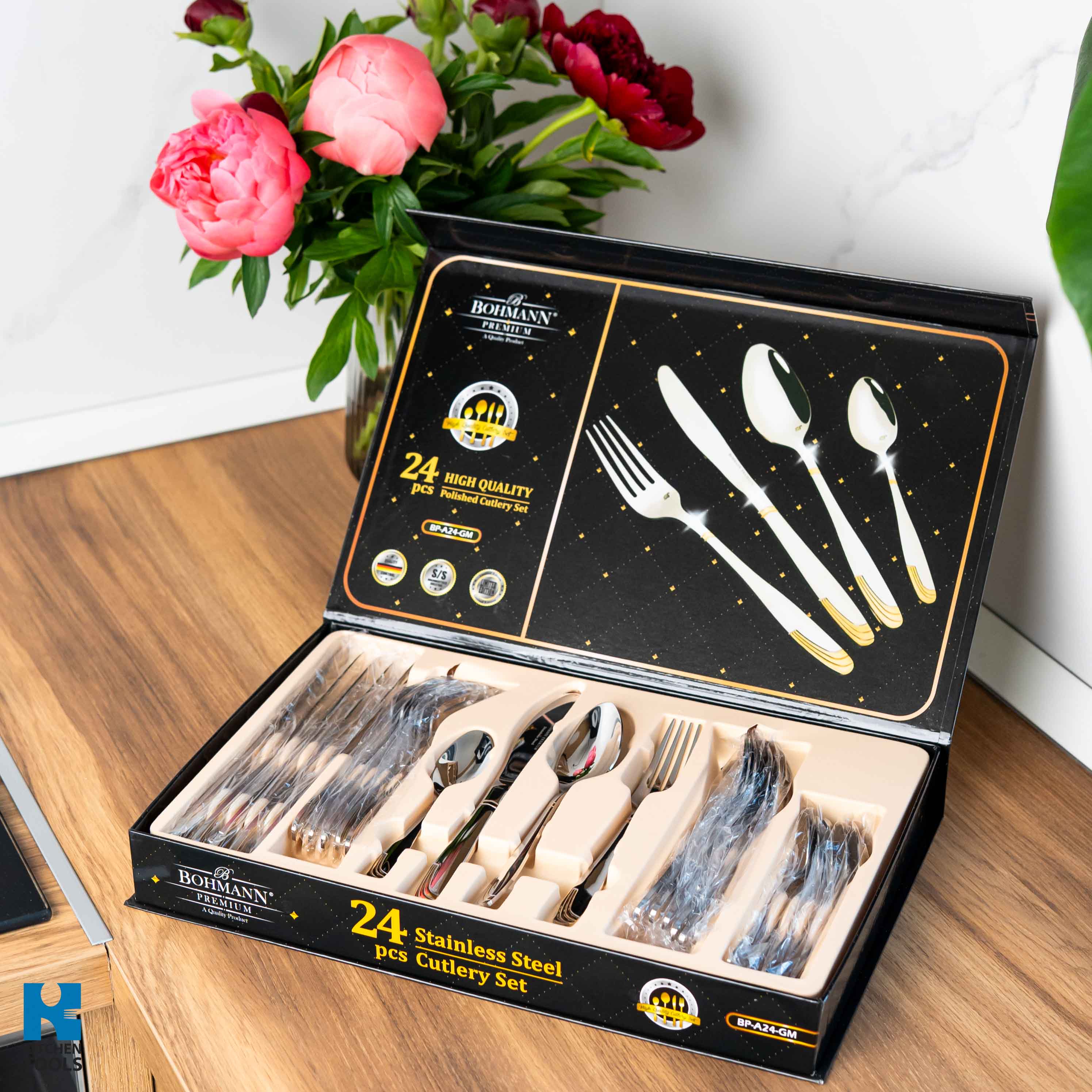 Set tacamuri 24 piese Bohmann Premium, Otel inoxidabil, auriu