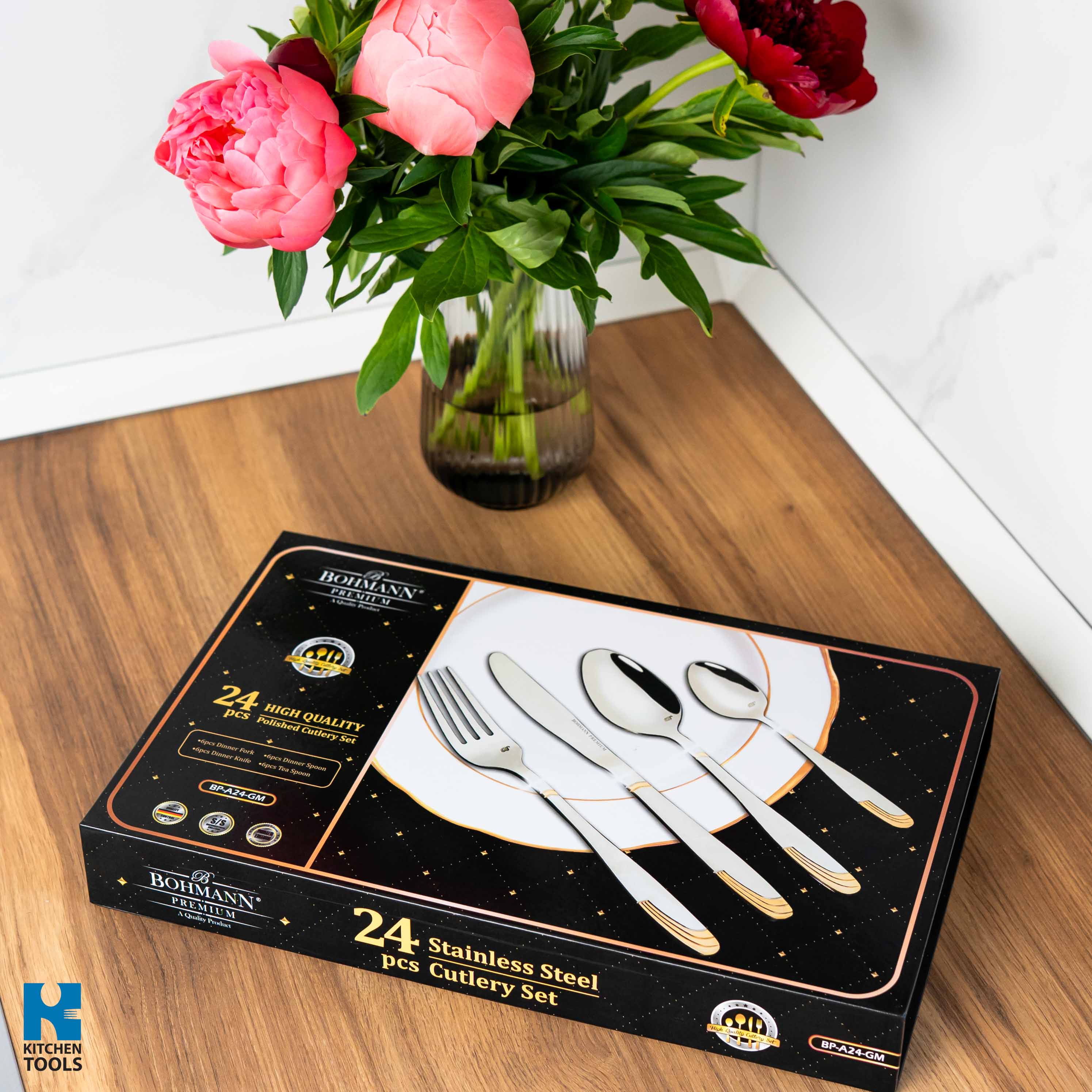 Set tacamuri 24 piese Bohmann Premium, Otel inoxidabil, auriu