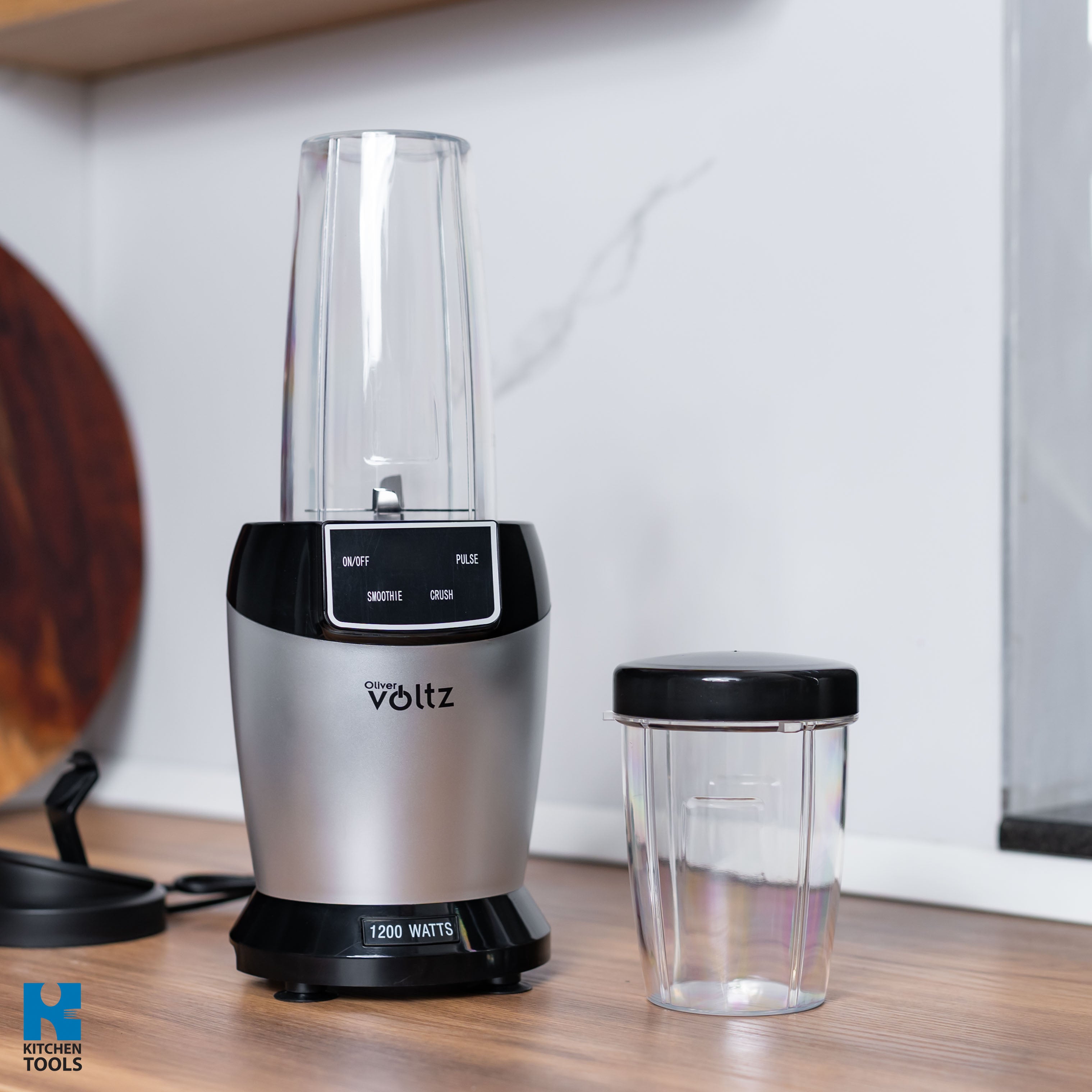 Nutribullet bucatarie multifunctional, 1200W, recipient 1000ml, pahar cu capac 800ml, Oliver Voltz, gri