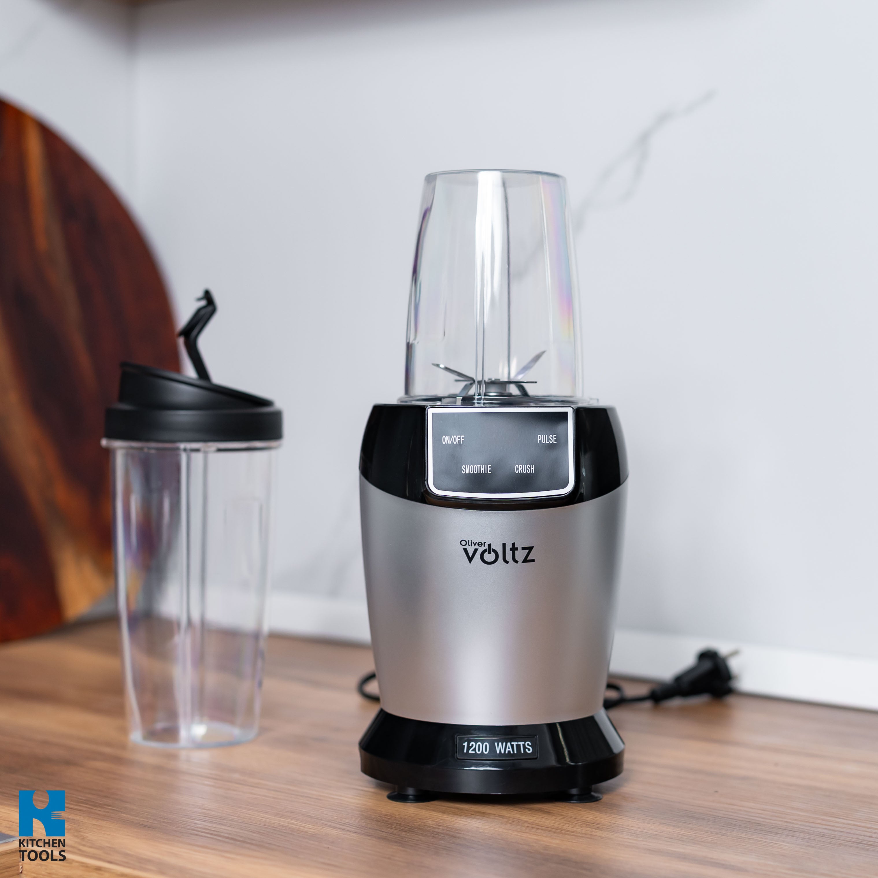 Nutribullet bucatarie multifunctional, 1200W, recipient 1000ml, pahar cu capac 800ml, Oliver Voltz, gri