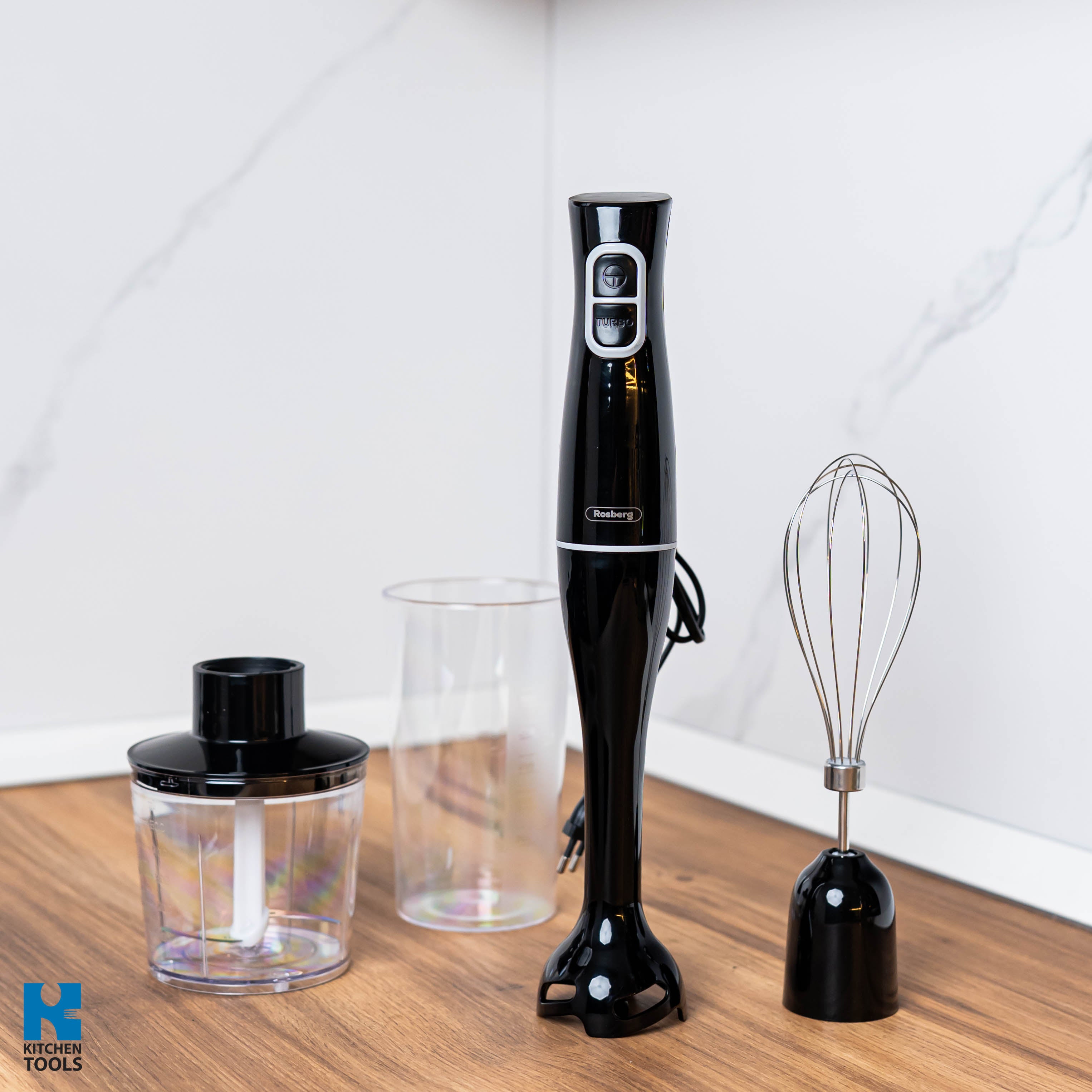 Set multifunctional blender/tocator/mixer 3 in 1 , 400W, lama otel, bol 500ml, pahar 650ml, tija detasabila, Rosberg, negru
