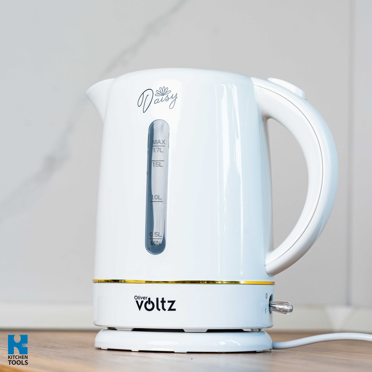 Fierbator electric, 1700ml, 2200W, filtru NYLON,  oprire automata, Baza rotativă la 360°, Oliver Voltz Daisy, alb