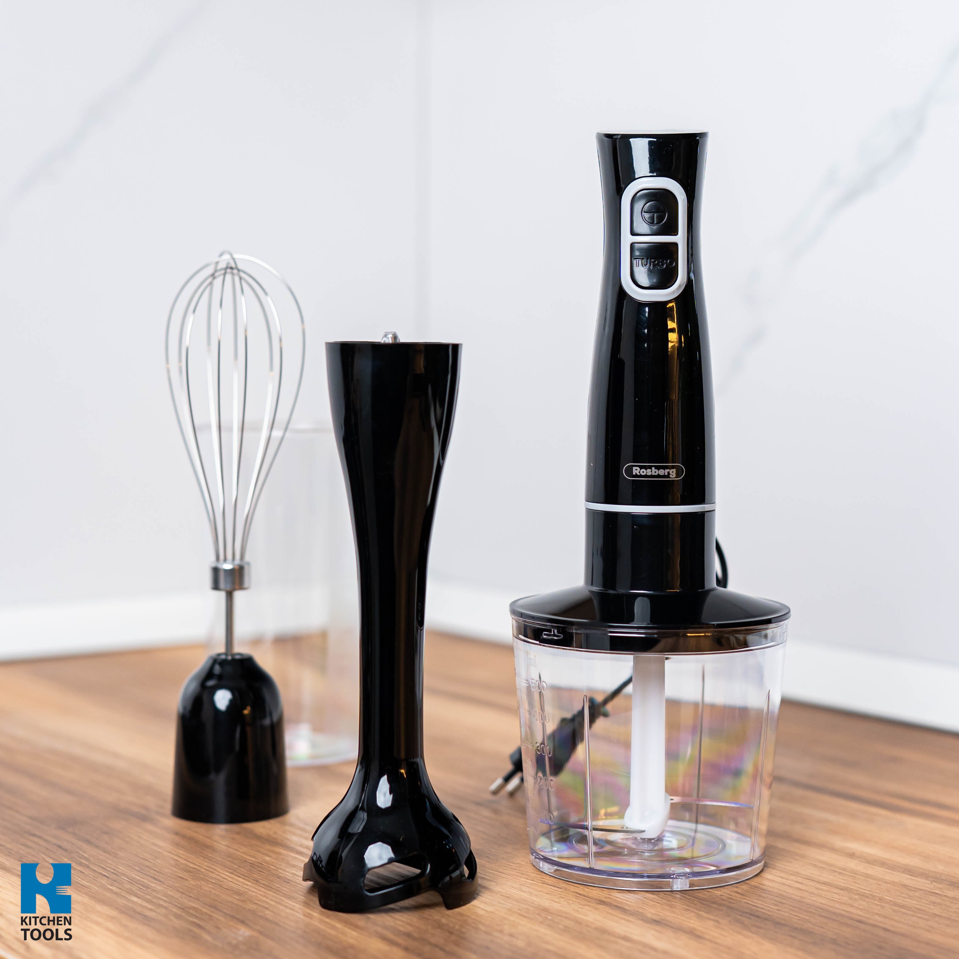 Set multifunctional blender/tocator/mixer 3 in 1 , 400W, lama otel, bol 500ml, pahar 650ml, tija detasabila, Rosberg, negru