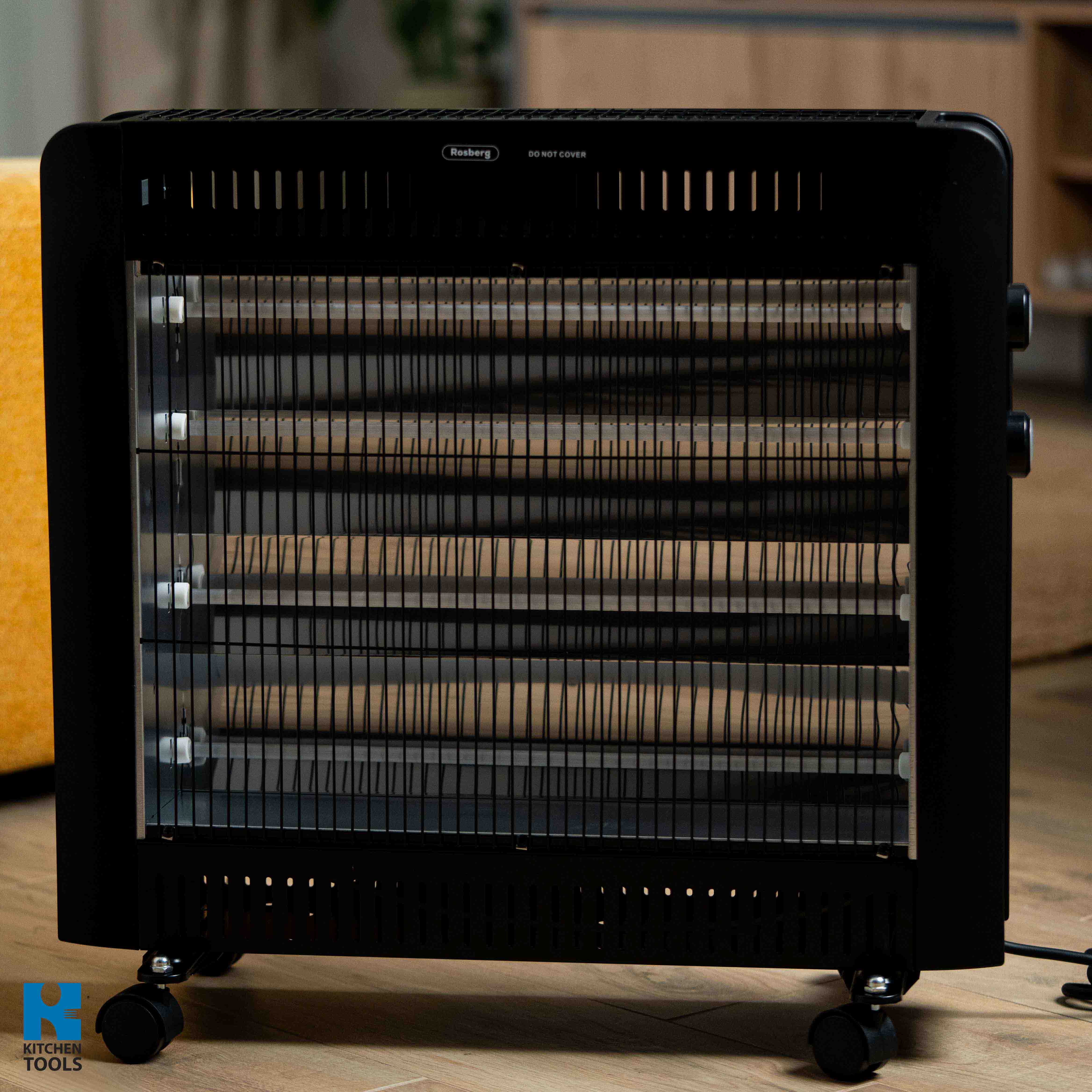 Radiator quartz, 2400W, 4 tuburi quartz, 2 trepte incalzire, protectie rasturnare, Rosberg, negru
