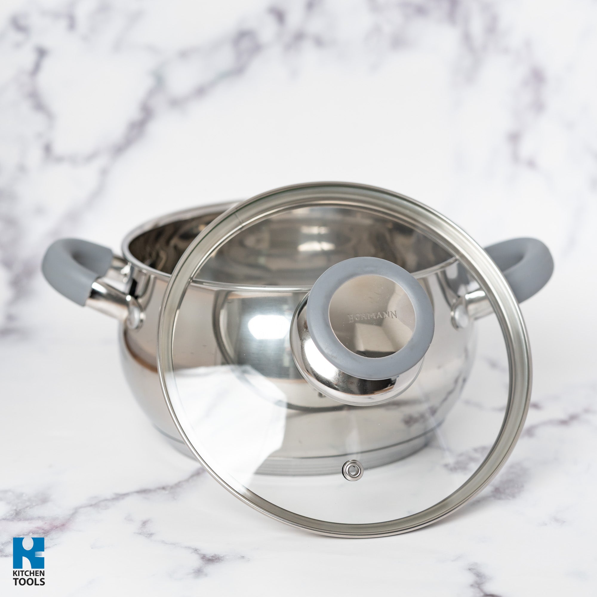 Cratita din inox 1.8l, 16x9.5cm, capac Sticla termorezistenta, Baza 5 straturi, Manere nituite