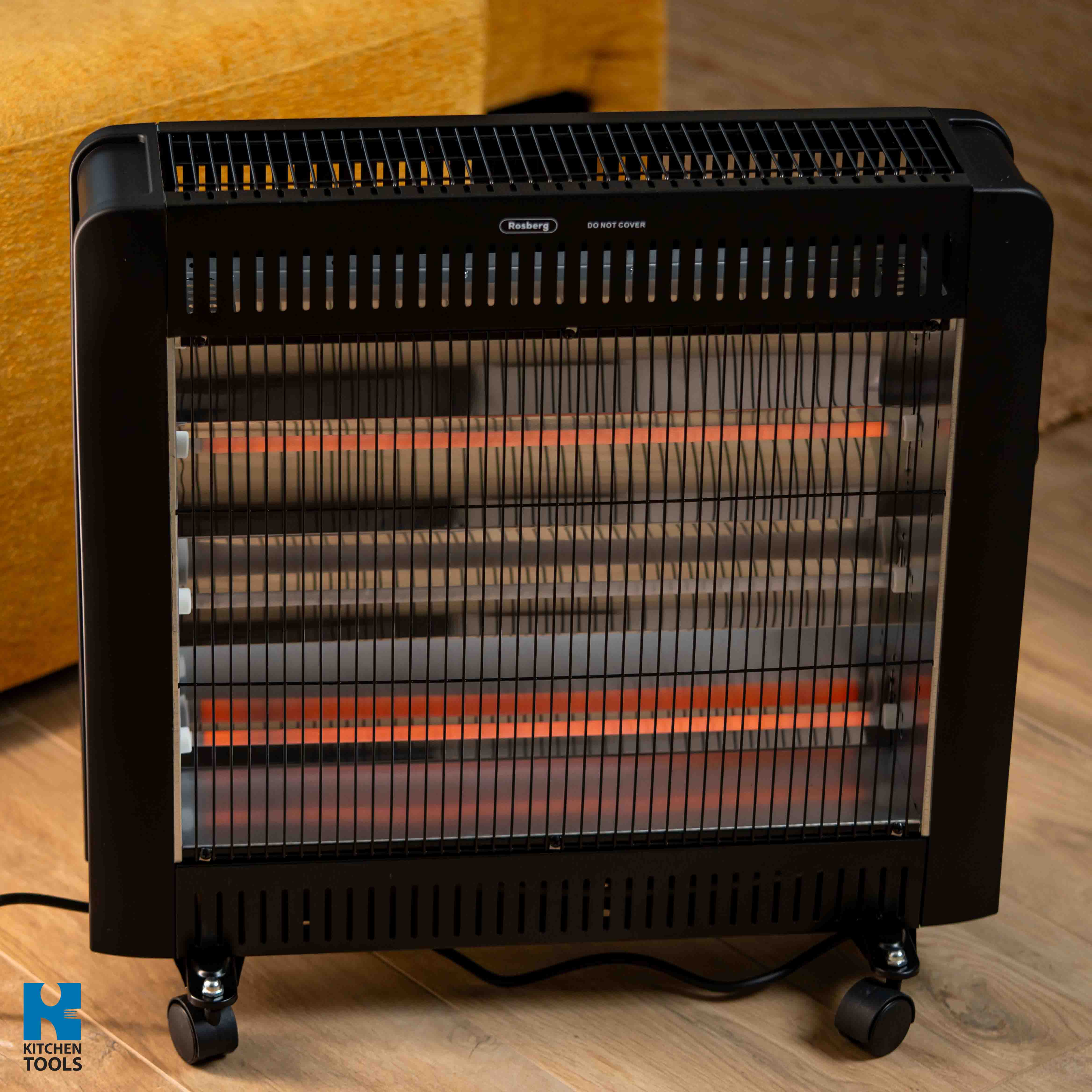 Radiator quartz, 2400W, 4 tuburi quartz, 2 trepte incalzire, protectie rasturnare, Rosberg, negru