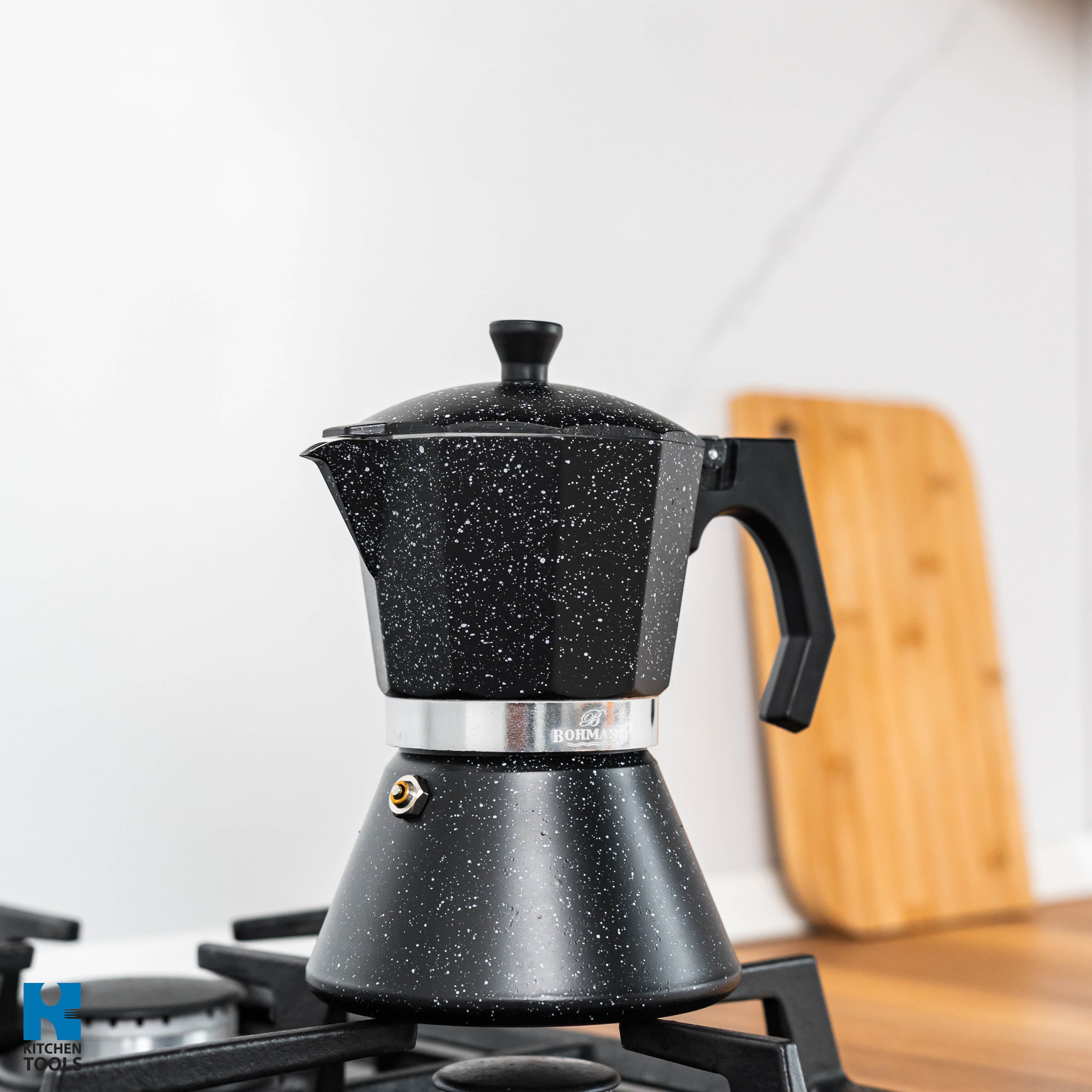 Espressor din aluminiu pentru aragaz Bohmann, 9 Cesti, Aluminiu, maner bachelita,  Negru