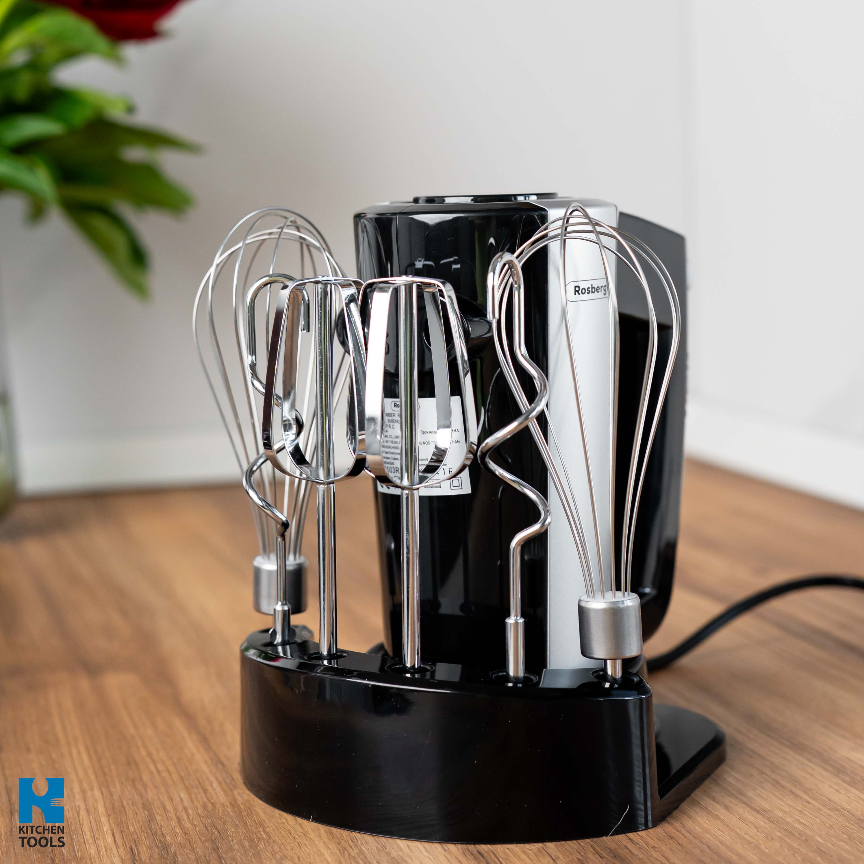 Mixer Manual Rosberg, 300W, cu suport pentru mixer și accesorii, Negru/Argintiu