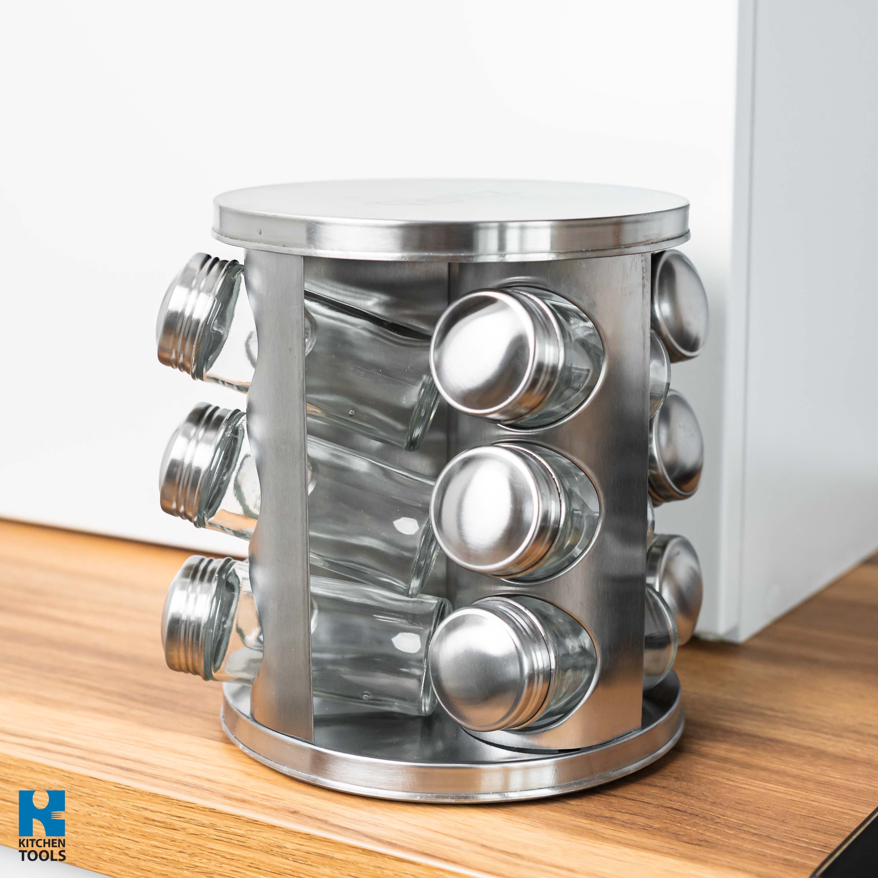Set organizator condimente rotativ, 12 recipiente, argintiu