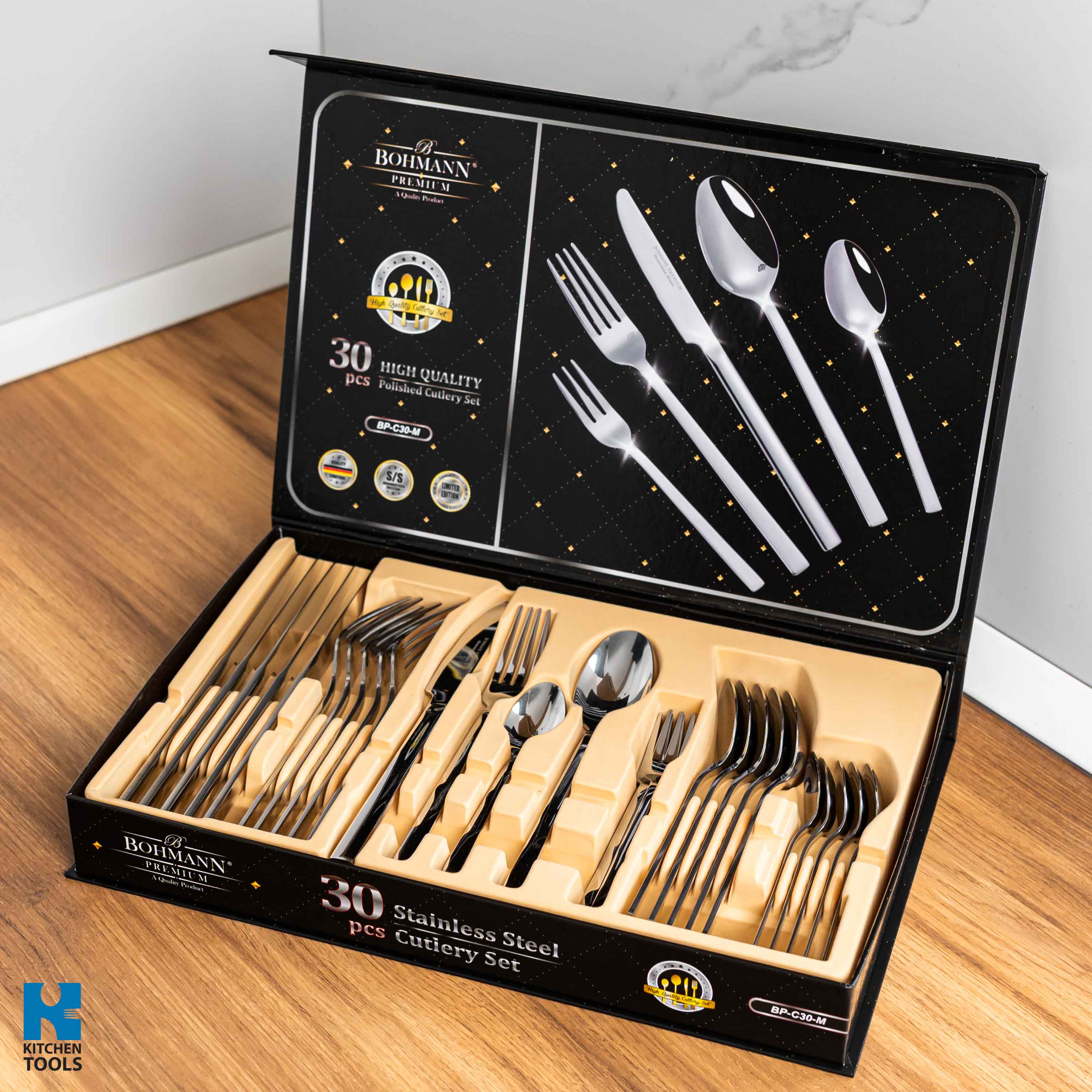 Set tacamuri din inox PREMIUM 18/10, 24 piese, 6 persoane, Bohmann, argintiu