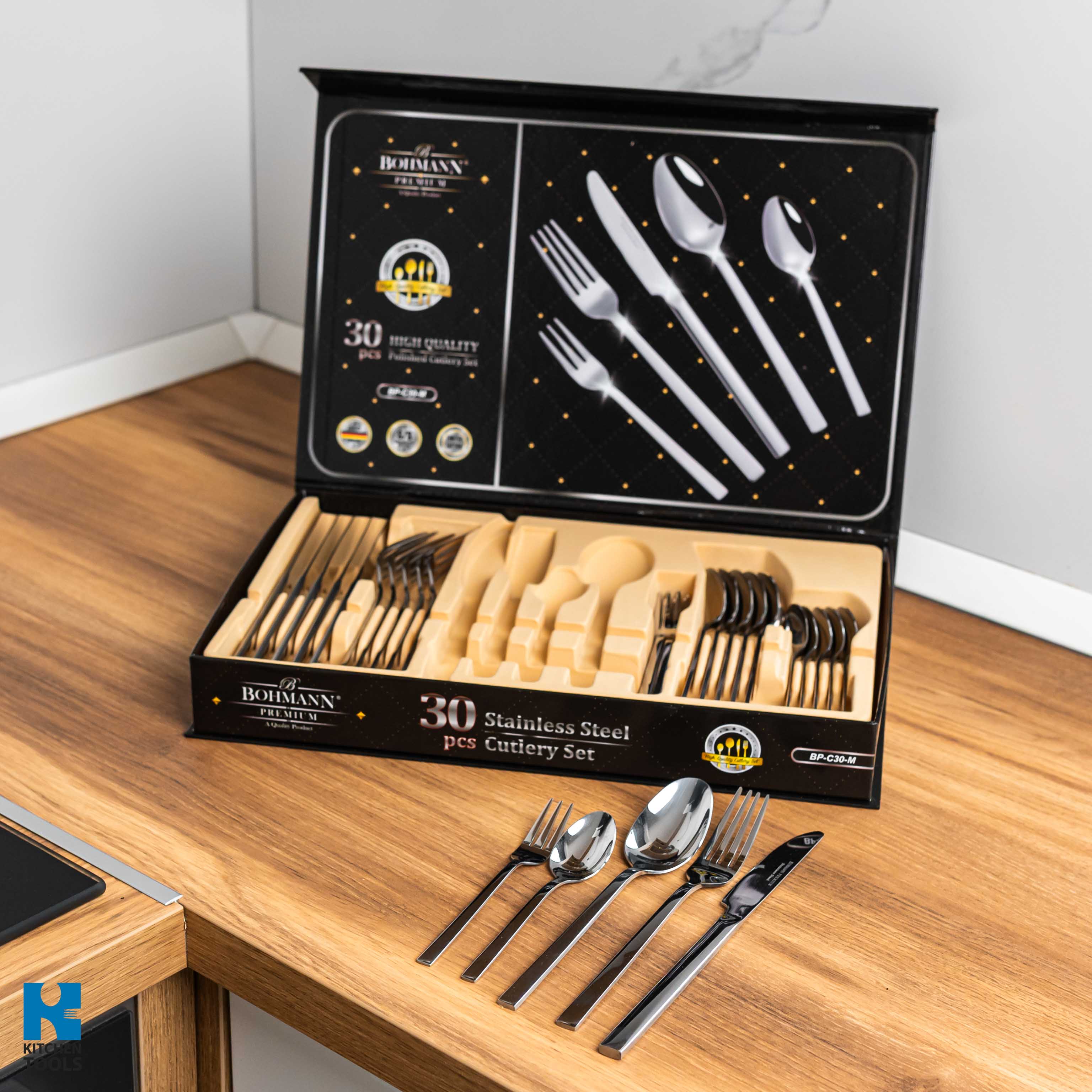 Set tacamuri din inox PREMIUM 18/10, 24 piese, 6 persoane, Bohmann, argintiu