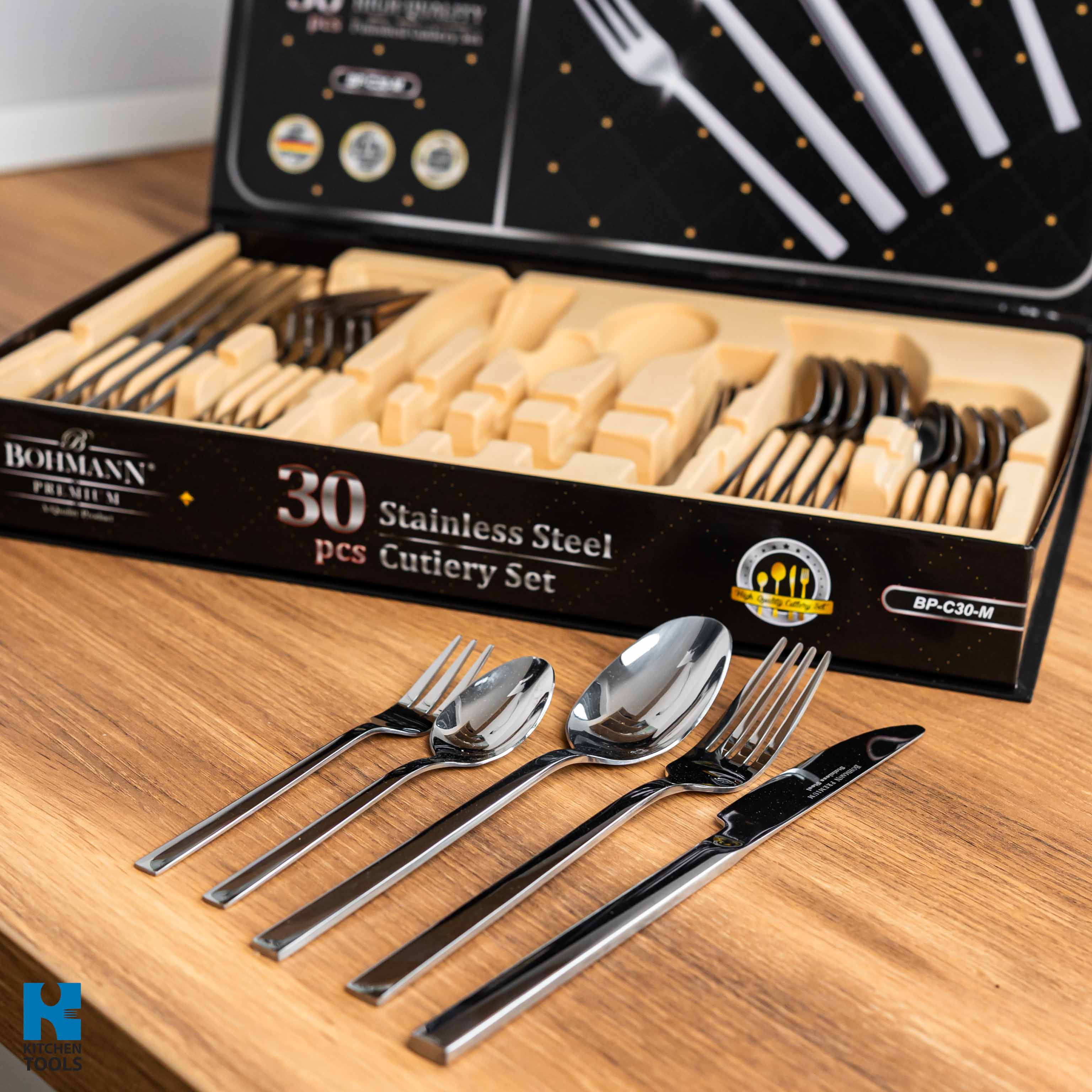 Set tacamuri din inox PREMIUM 18/10, 24 piese, 6 persoane, Bohmann, argintiu