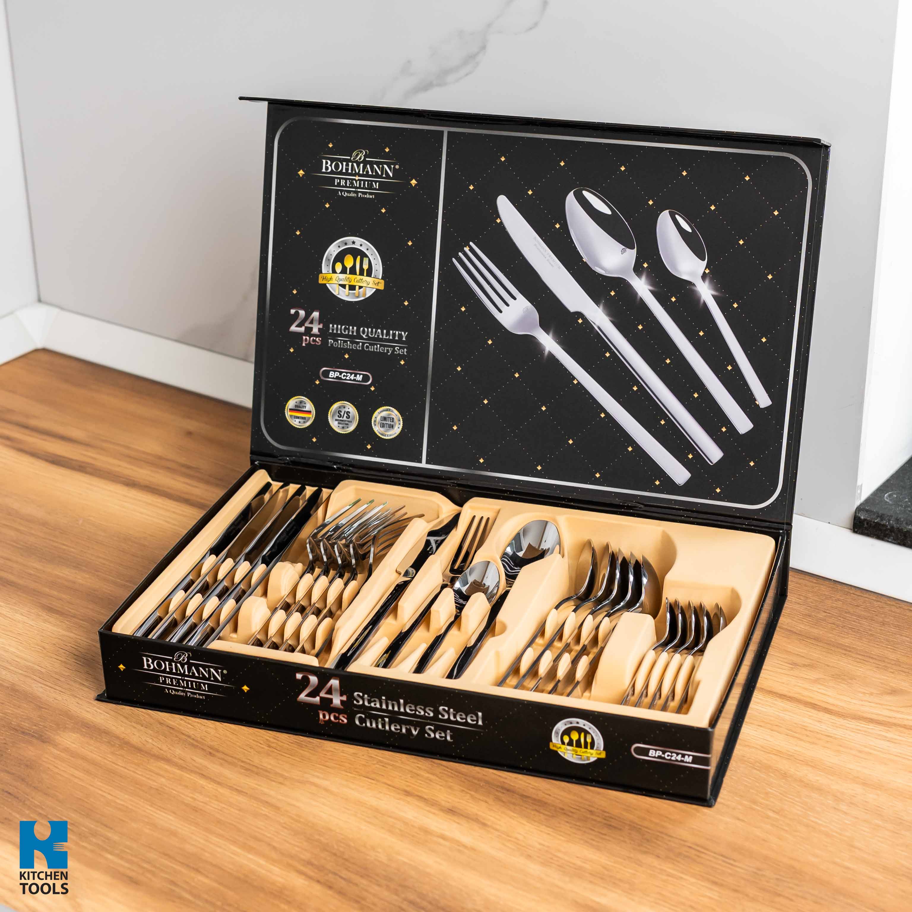 Set tacamuri 24 piese, otel inoxidabil, Premium, ideal 6 persoane, Bohmann