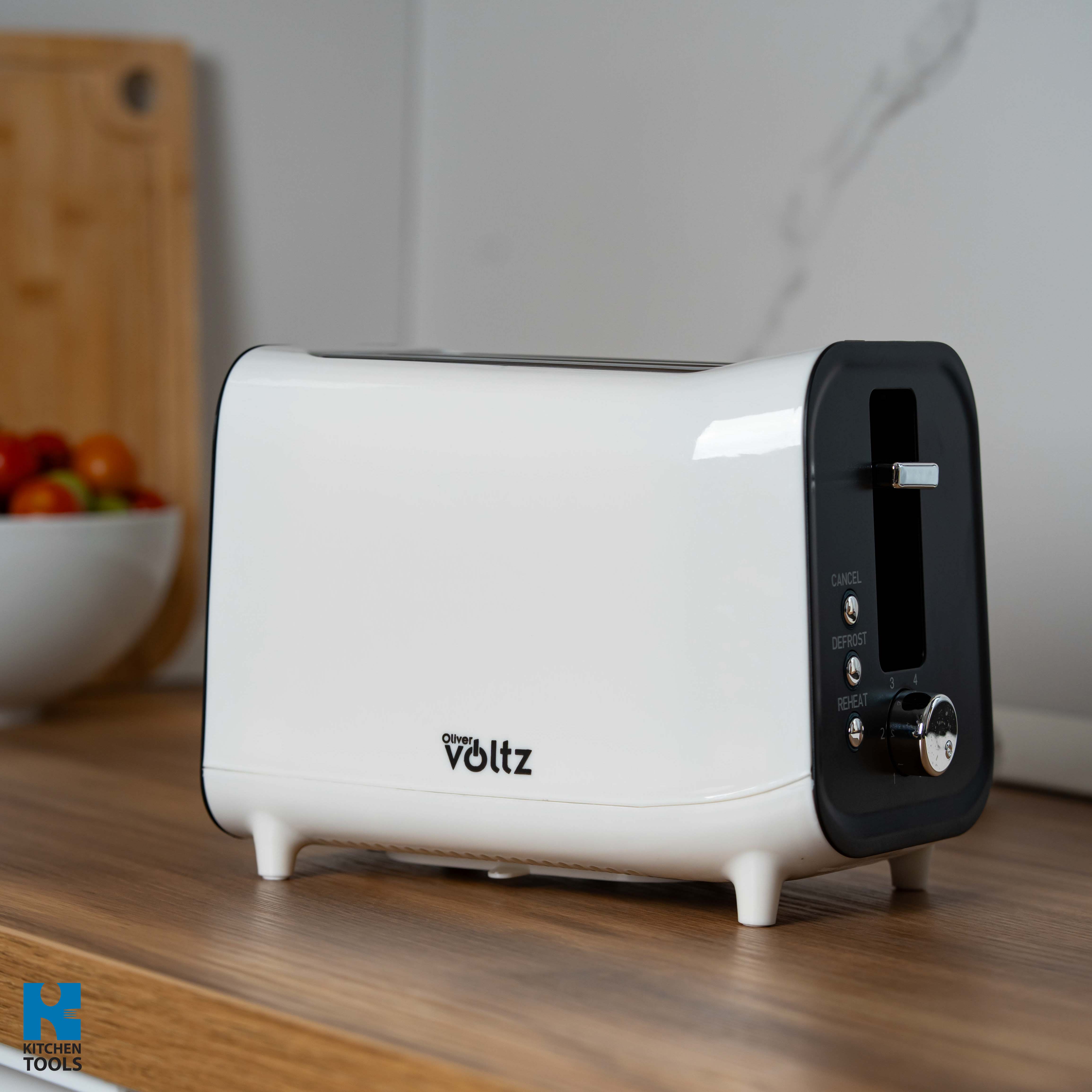 Prajitor de paine, 2 felii, 3 functii, 800W, Cool Touch, control electronic, functie decongelare, Oliver Voltz, alb