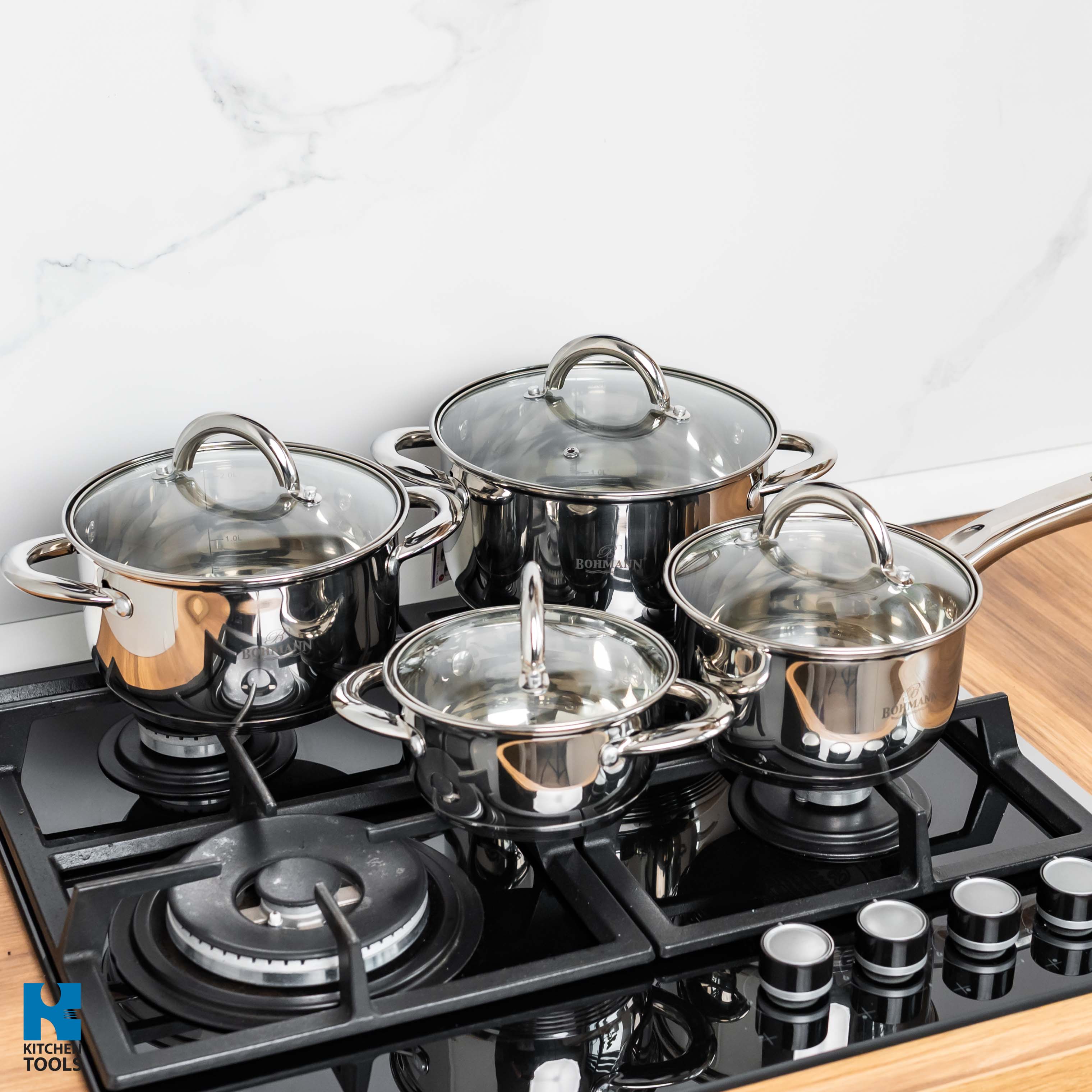 Set cratite 8 piese, inox, compatibile inductie, 1.1L/2.6L/3.6L/1.9L, Bohmann