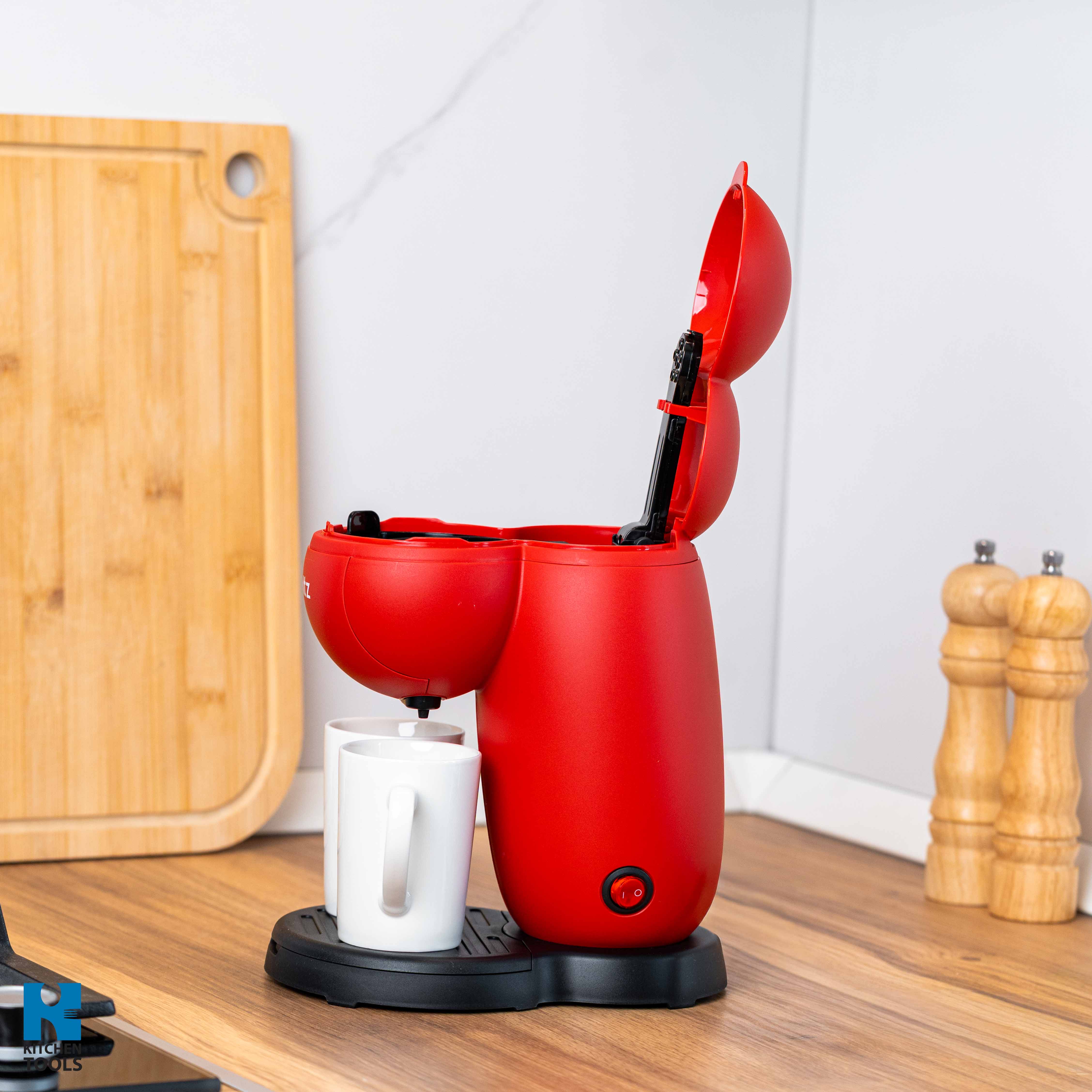 Cafetiera electrica, 2 cesti ceramice incluse, 450W, 300ml, Oliver Voltz, rosie