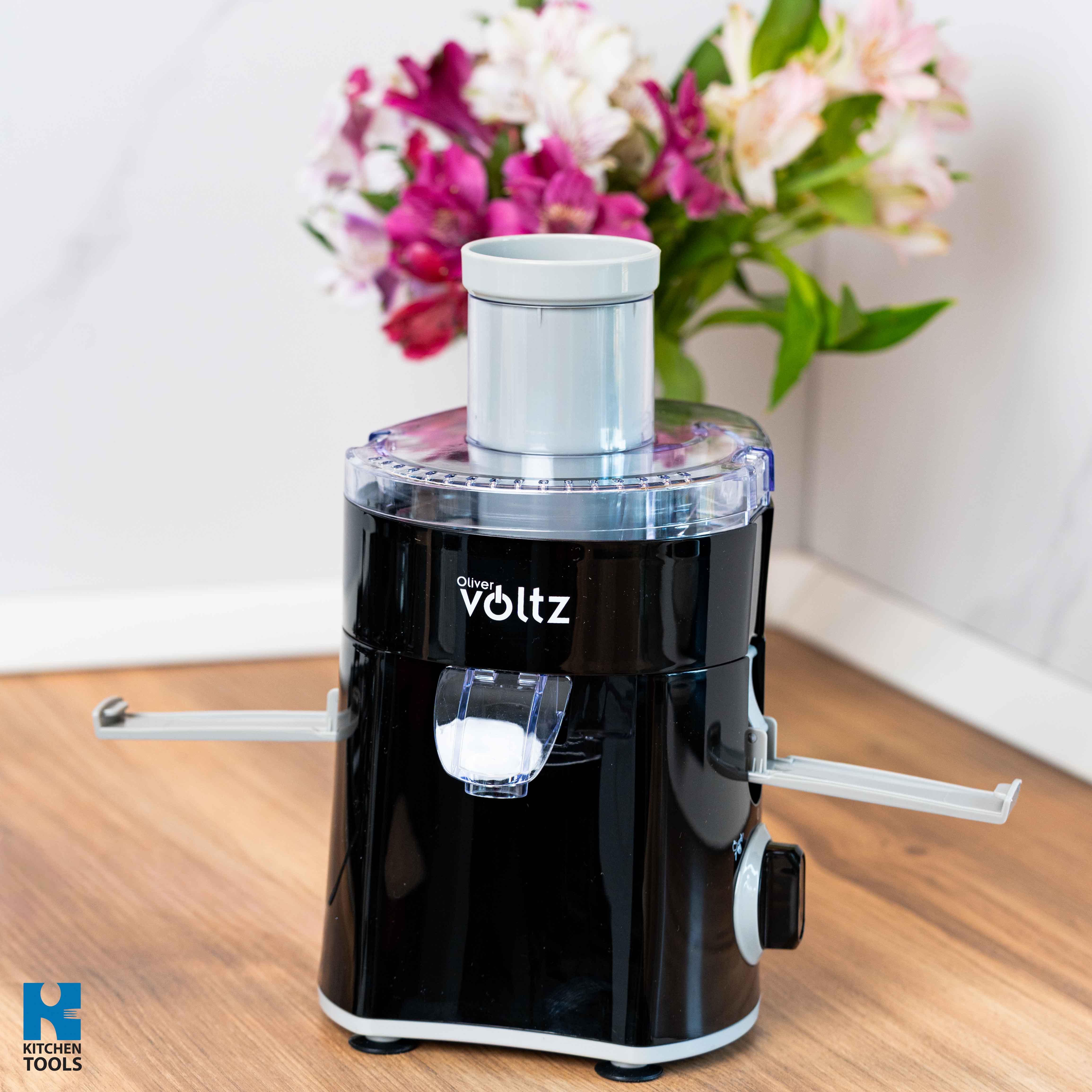 Storcator electric de fructe/legume, 400W, 600 ml, 2 viteze, sita metalica, Oliver Voltz, negru