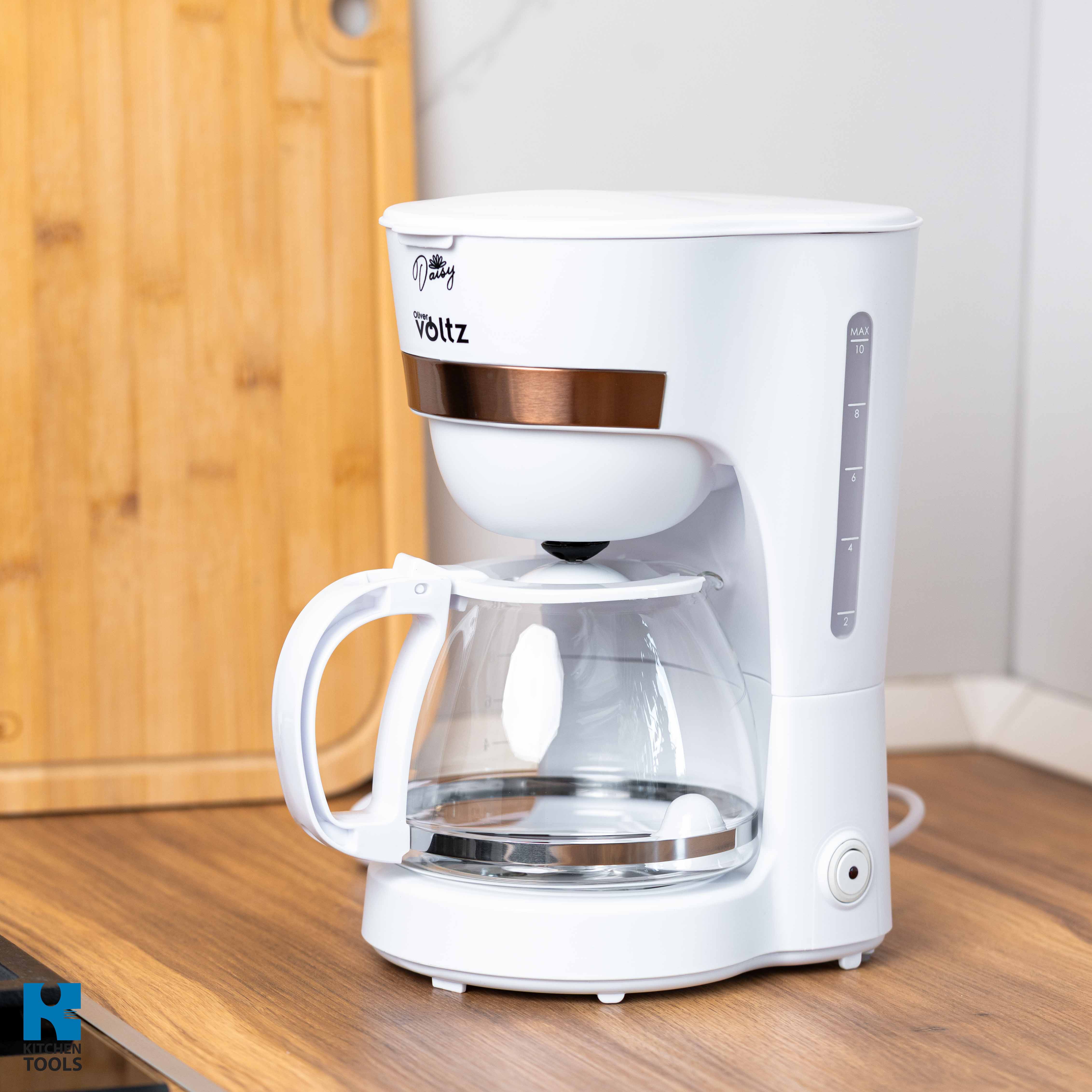 Cafetiera electrica, 1.25 Litri, anti-picurare, carafa din sticla, gradatie, Oliver Voltz, alb