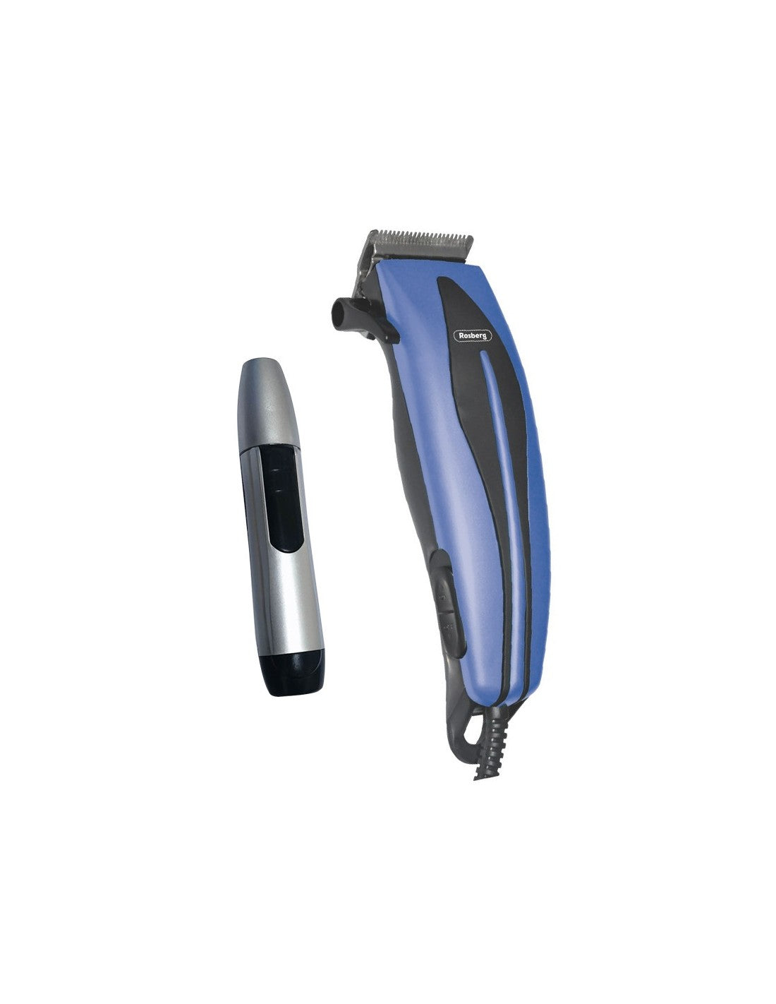 Masina de tuns + trimmer nas, 10W, 4 piepteni, trimmer cu baterie, Rosberg, albastra