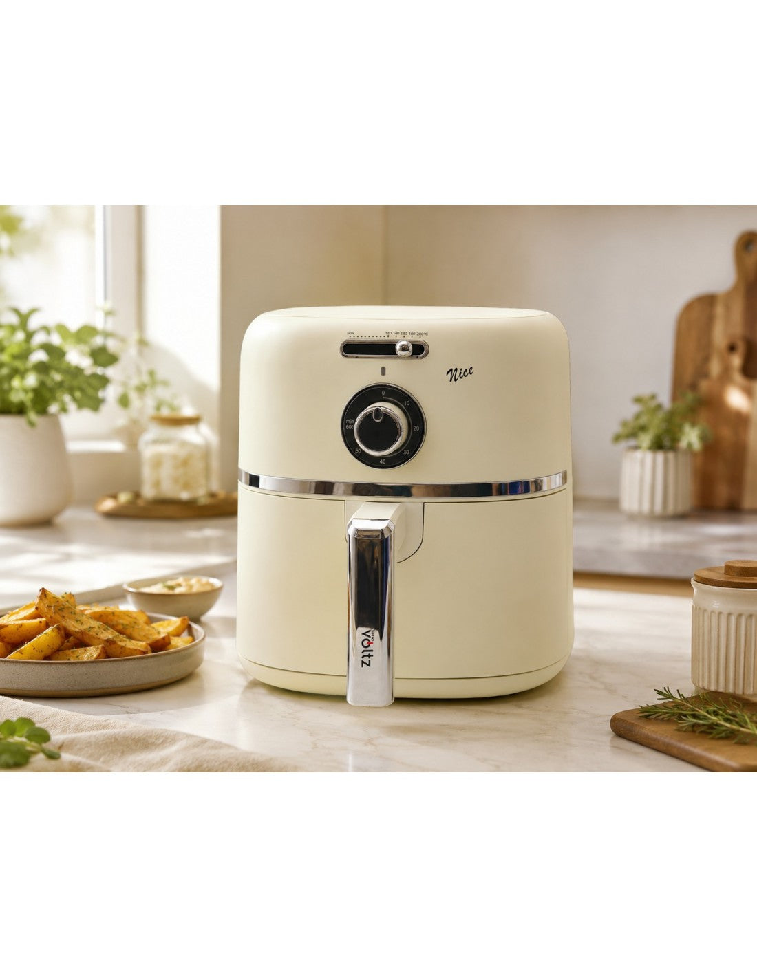 Airfryer/friteuza cu aer cald, 1500W, 4.2 litri, display LED, 60–200°C, timer, Oliver Voltz, gama Nice, crem