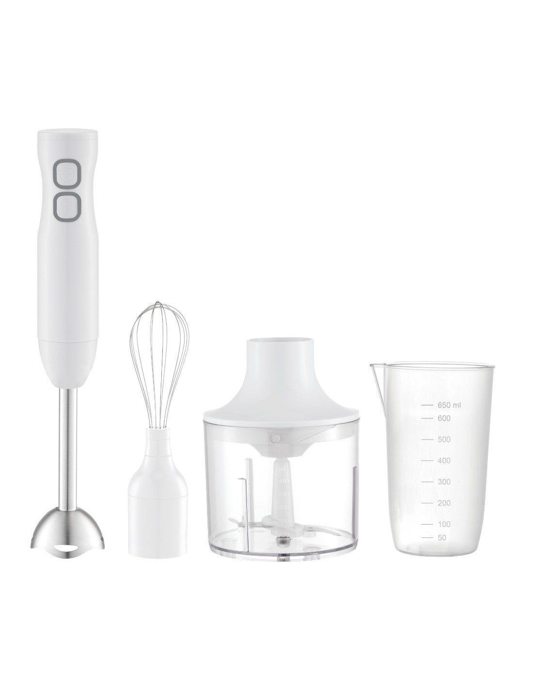 Blender de mana 3 in 1, tocator/mixer/blender, 400W, 2 trepte de viteza, pahar 600ml, tija inox, Rosberg, Alb