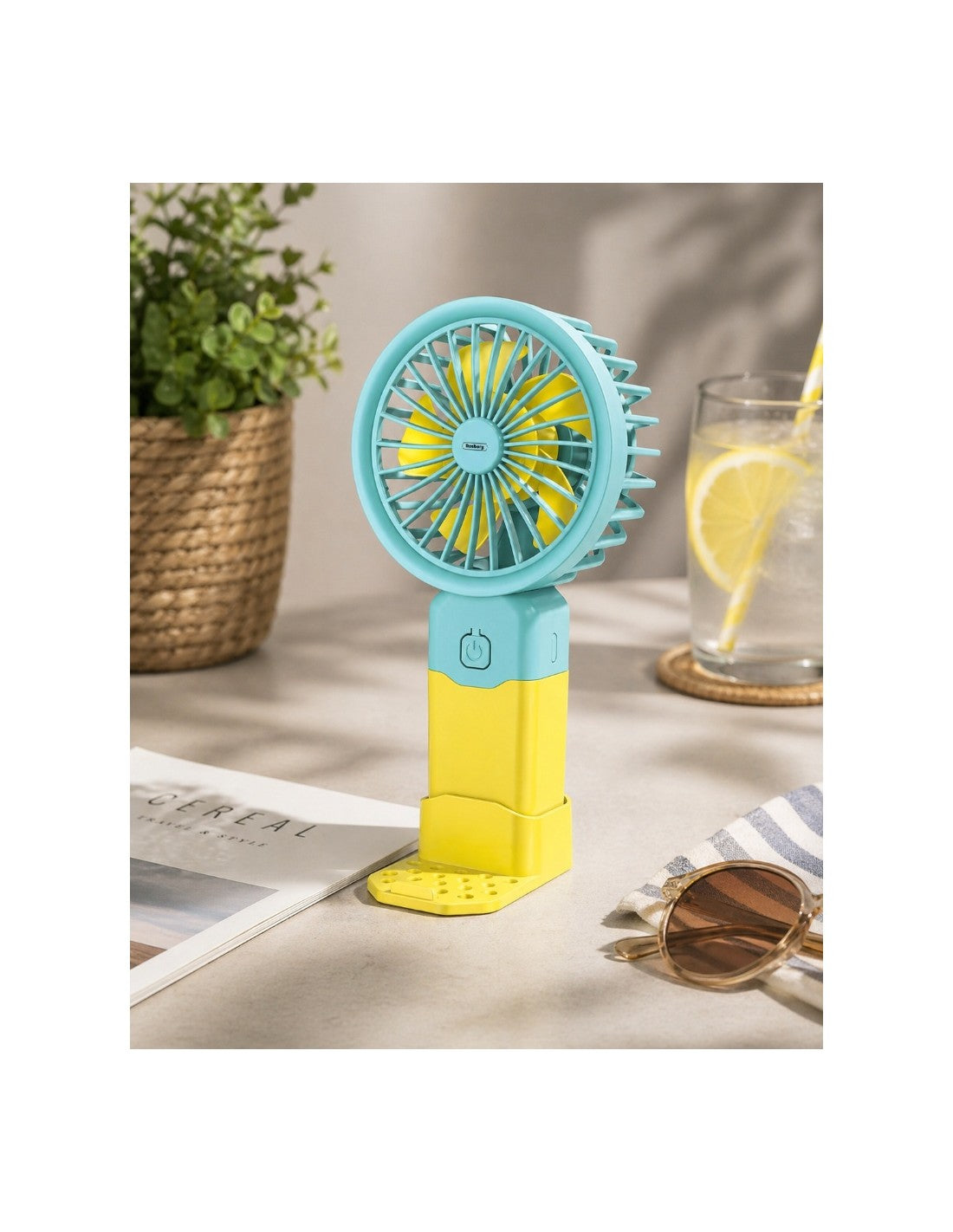 Ventilator portabil USB, 2W, 3 trepte de ventilatie, mod silentios, Rosberg, galben/albastru