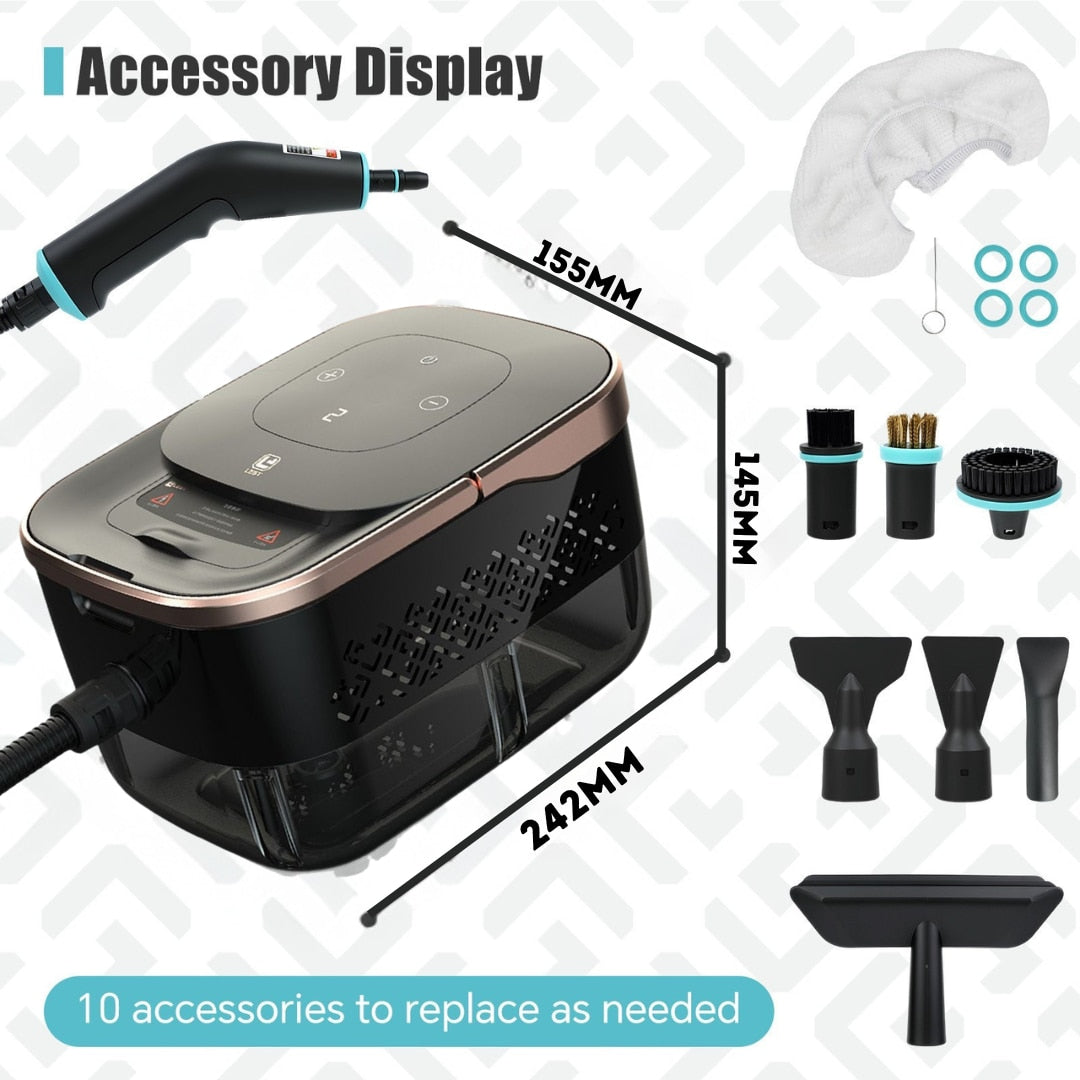Aparat de curatat cu abur, 1500W, 4Bar, 1.25 litri, 6 niveluri de curatare, 10 accesorii incluse, Oliver Voltz