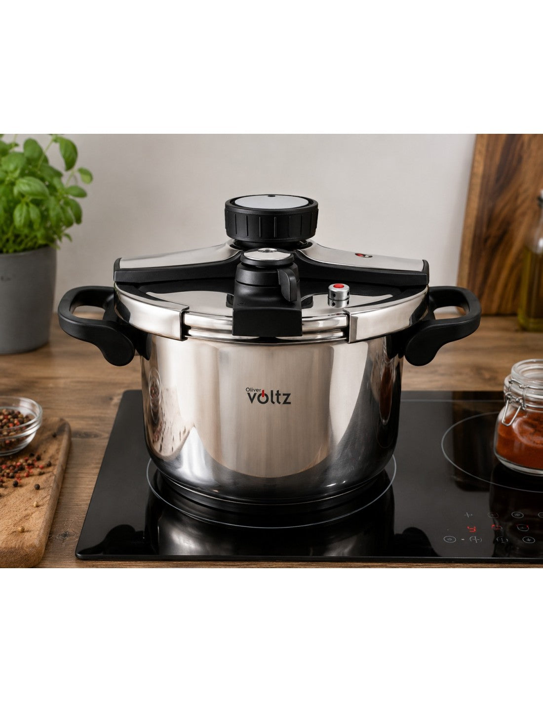 Oala sub presiune din inox, 7 litri, baza multistrat, inductie, presiune 170kPa, Oliver Voltz