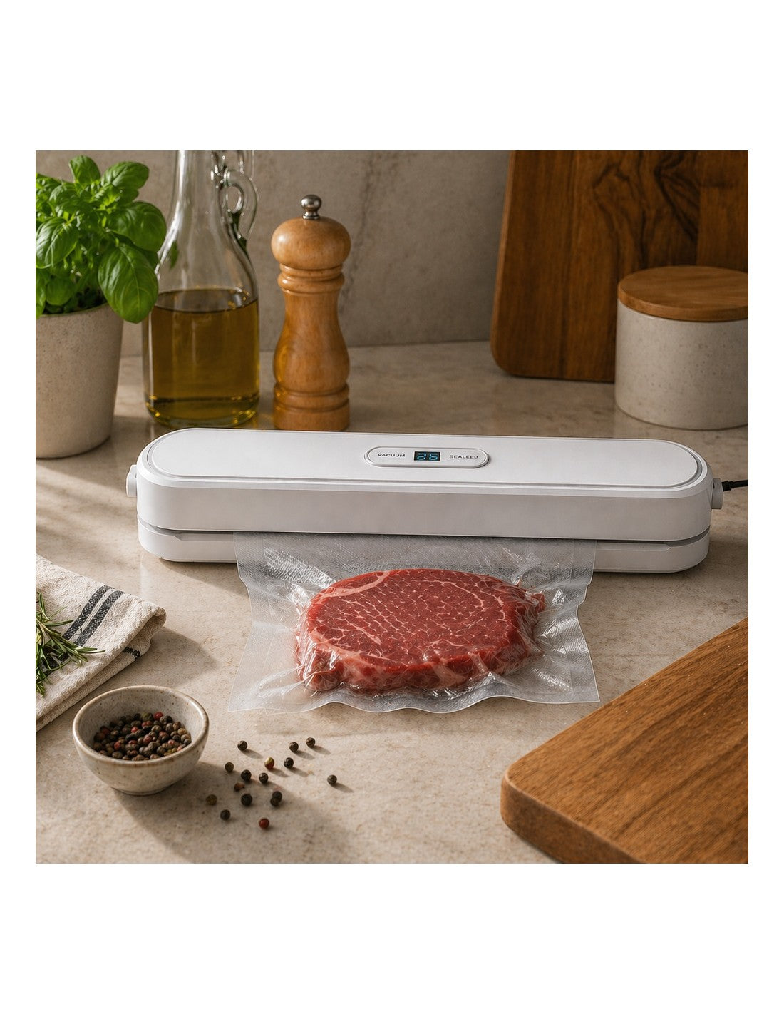 Aparat de vidat alimentele, 60 kPa, 100W, lățime pungă 30 cm, Rosberg, alb